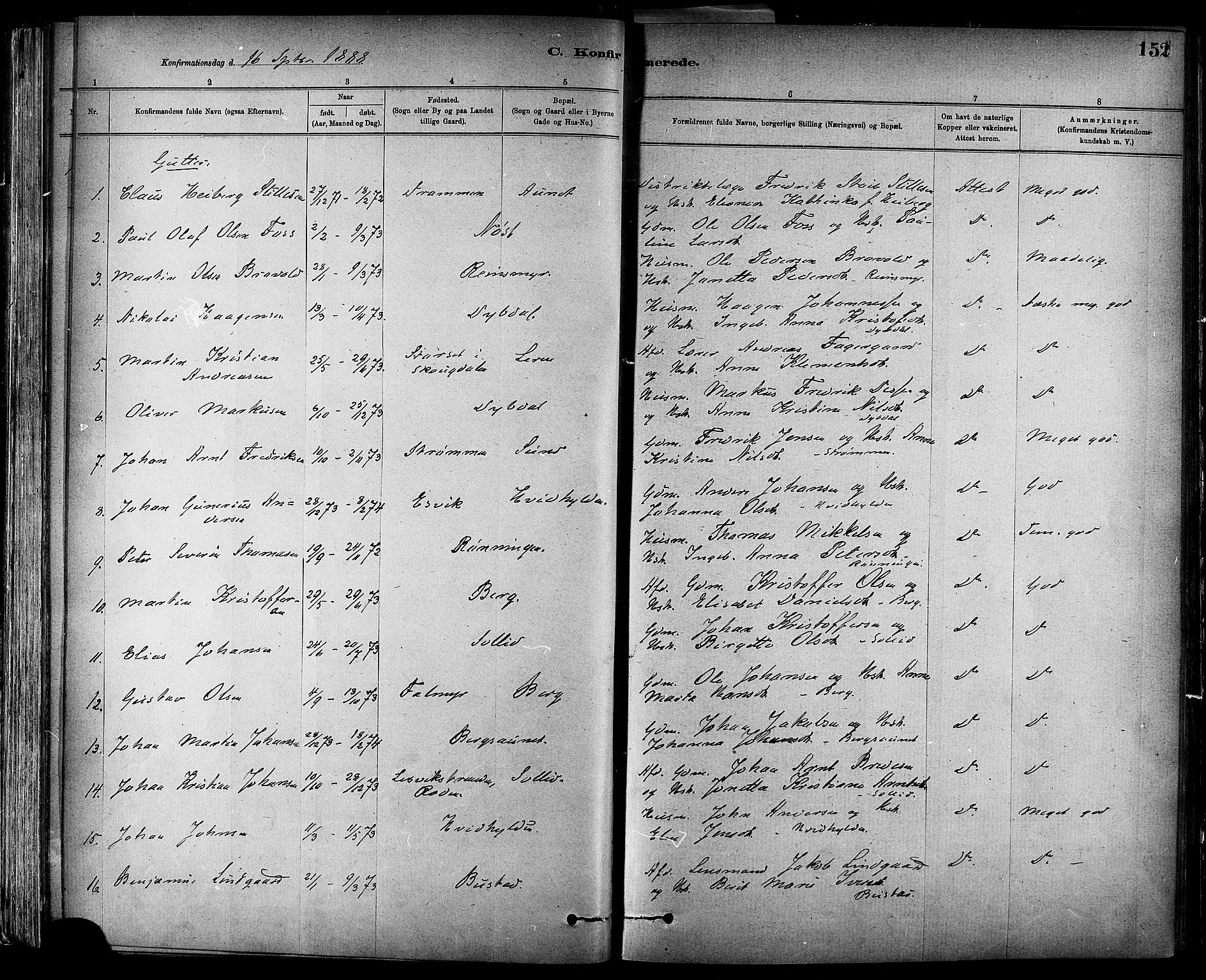 Ministerialprotokoller, klokkerbøker og fødselsregistre - Sør-Trøndelag, AV/SAT-A-1456/647/L0634: Parish register (official) no. 647A01, 1885-1896, p. 152