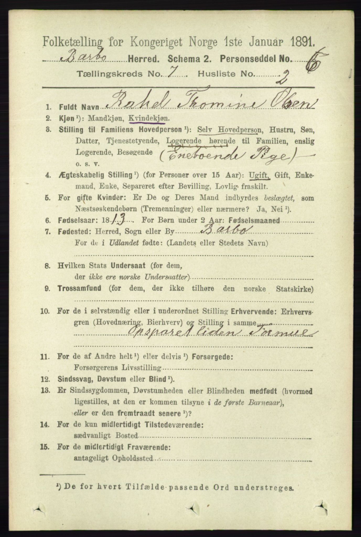 RA, 1891 census for 0990 Barbu, 1891, p. 5063