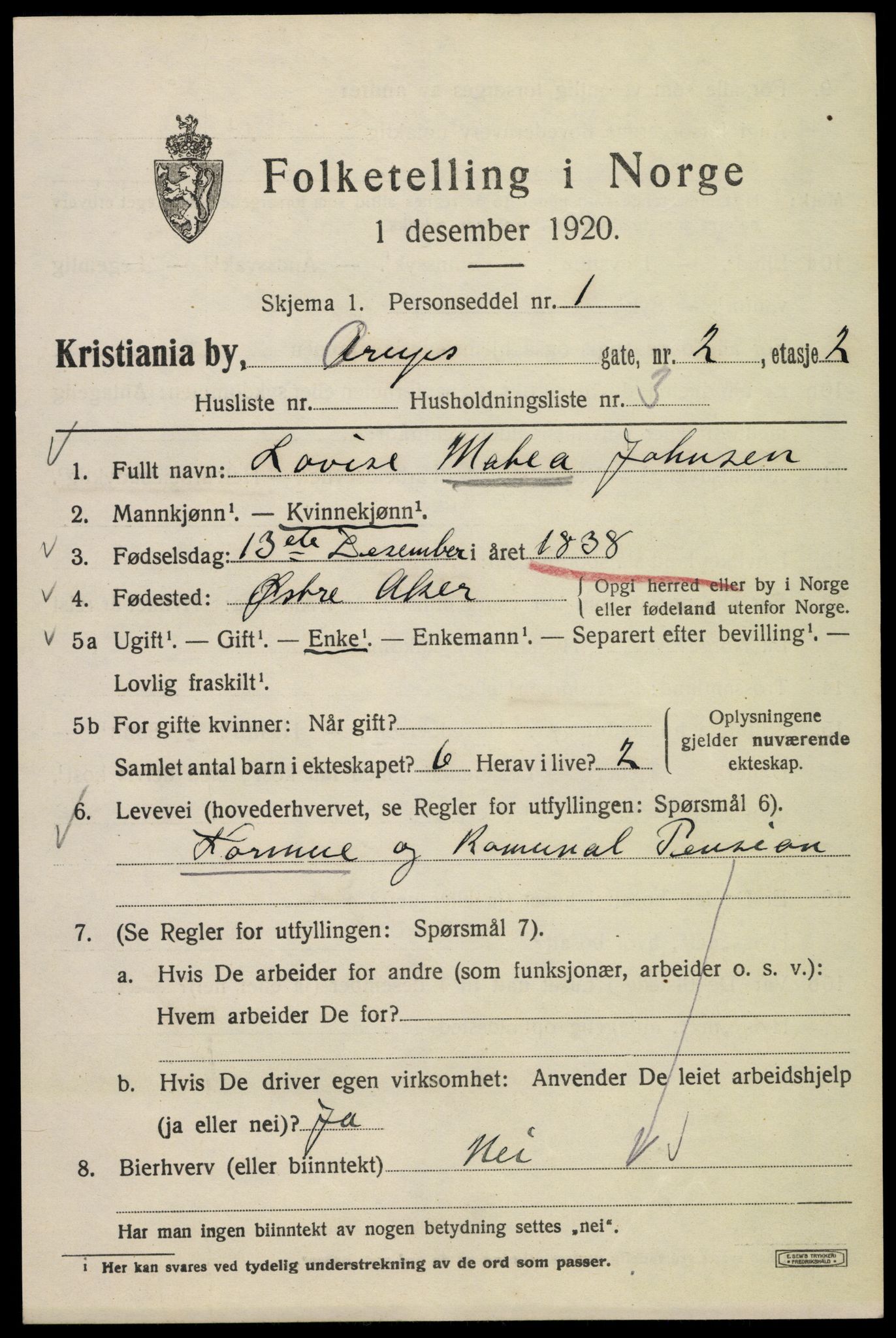 SAO, 1920 census for Kristiania, 1920, p. 145395