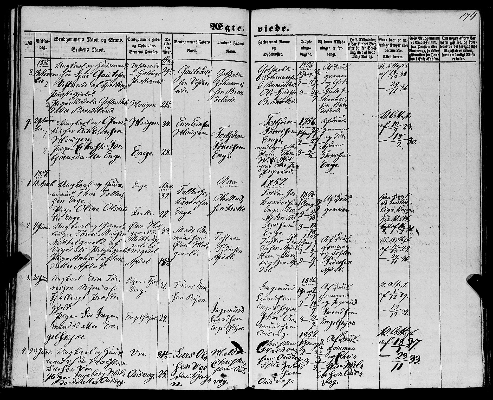 Etne sokneprestembete, AV/SAB-A-75001/H/Haa: Parish register (official) no. A 8, 1848-1862, p. 174