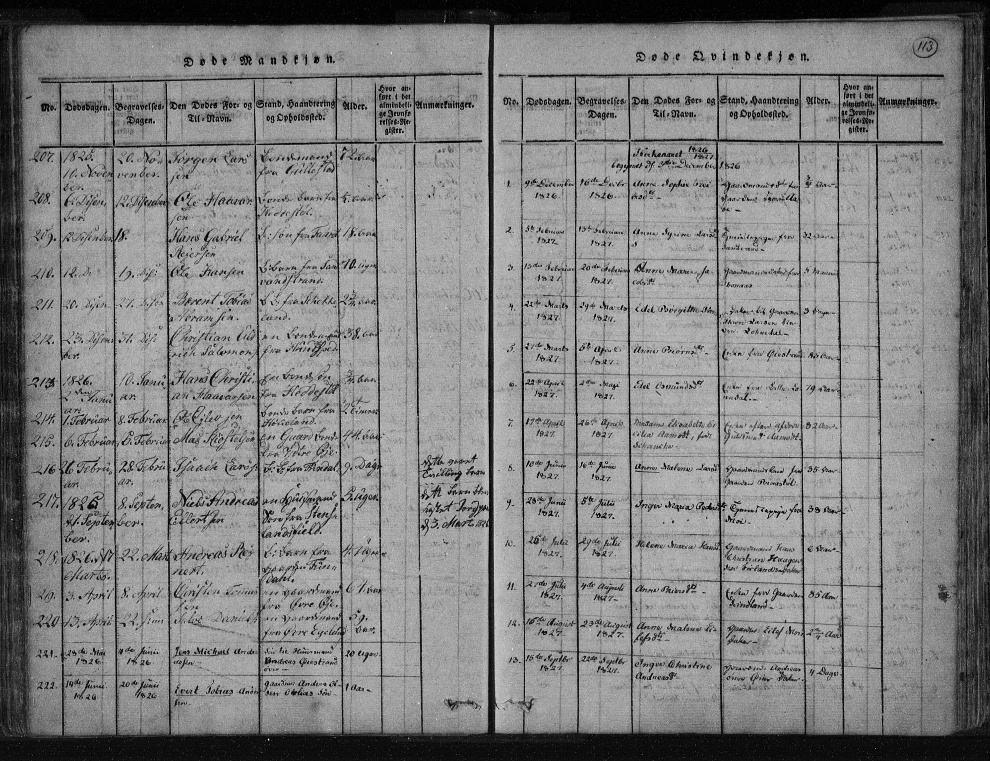 Kvinesdal sokneprestkontor, AV/SAK-1111-0026/F/Fa/Fab/L0003: Parish register (official) no. A 3, 1815-1829, p. 113