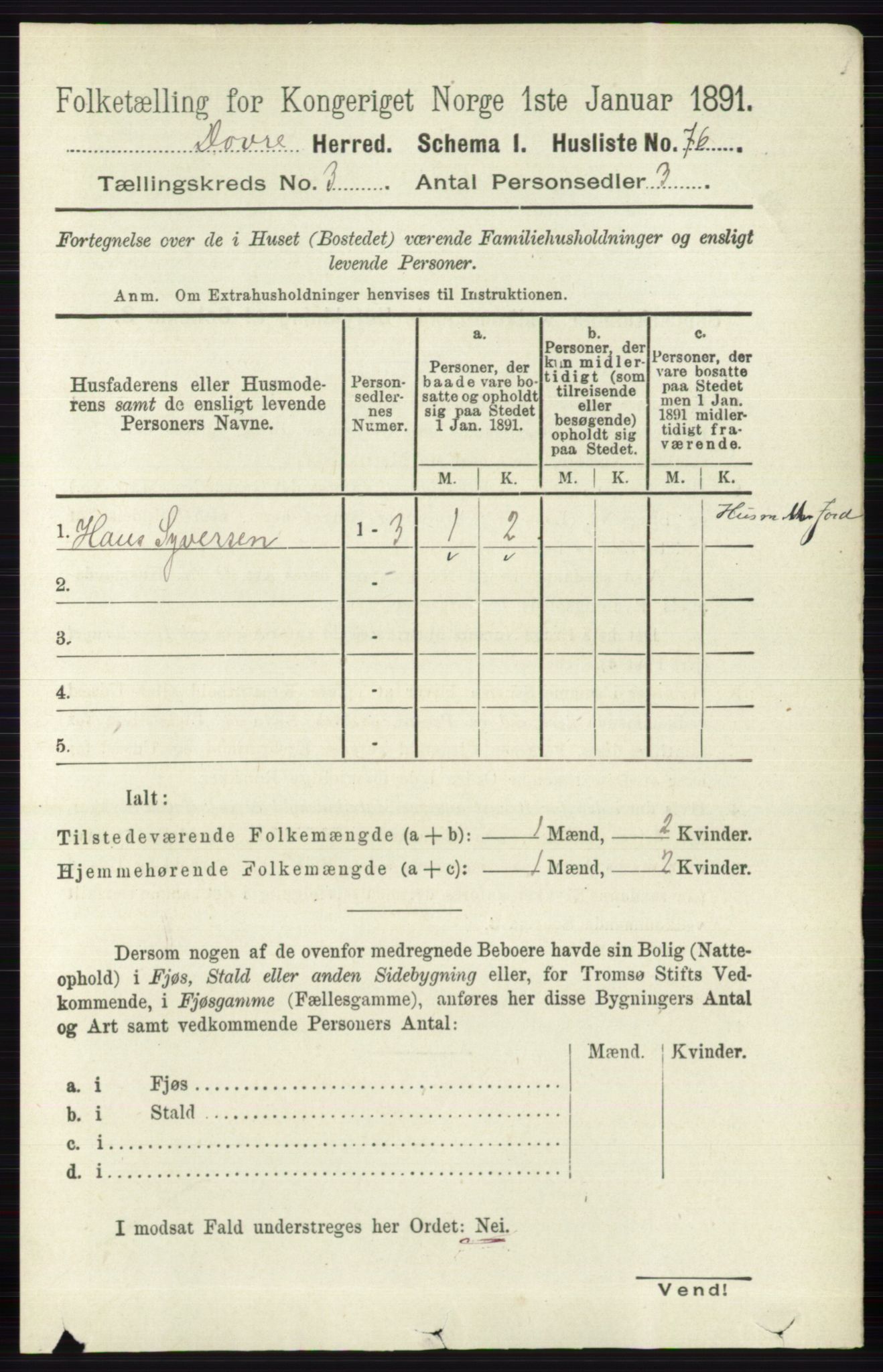 RA, 1891 census for 0511 Dovre, 1891, p. 1391