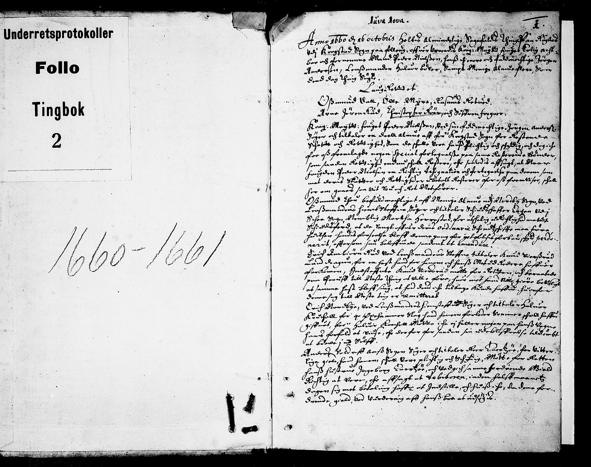 Follo sorenskriveri, SAO/A-10274/F/Fb/Fba/L0002: Tingbok, 1660-1661, p. 0b-1a