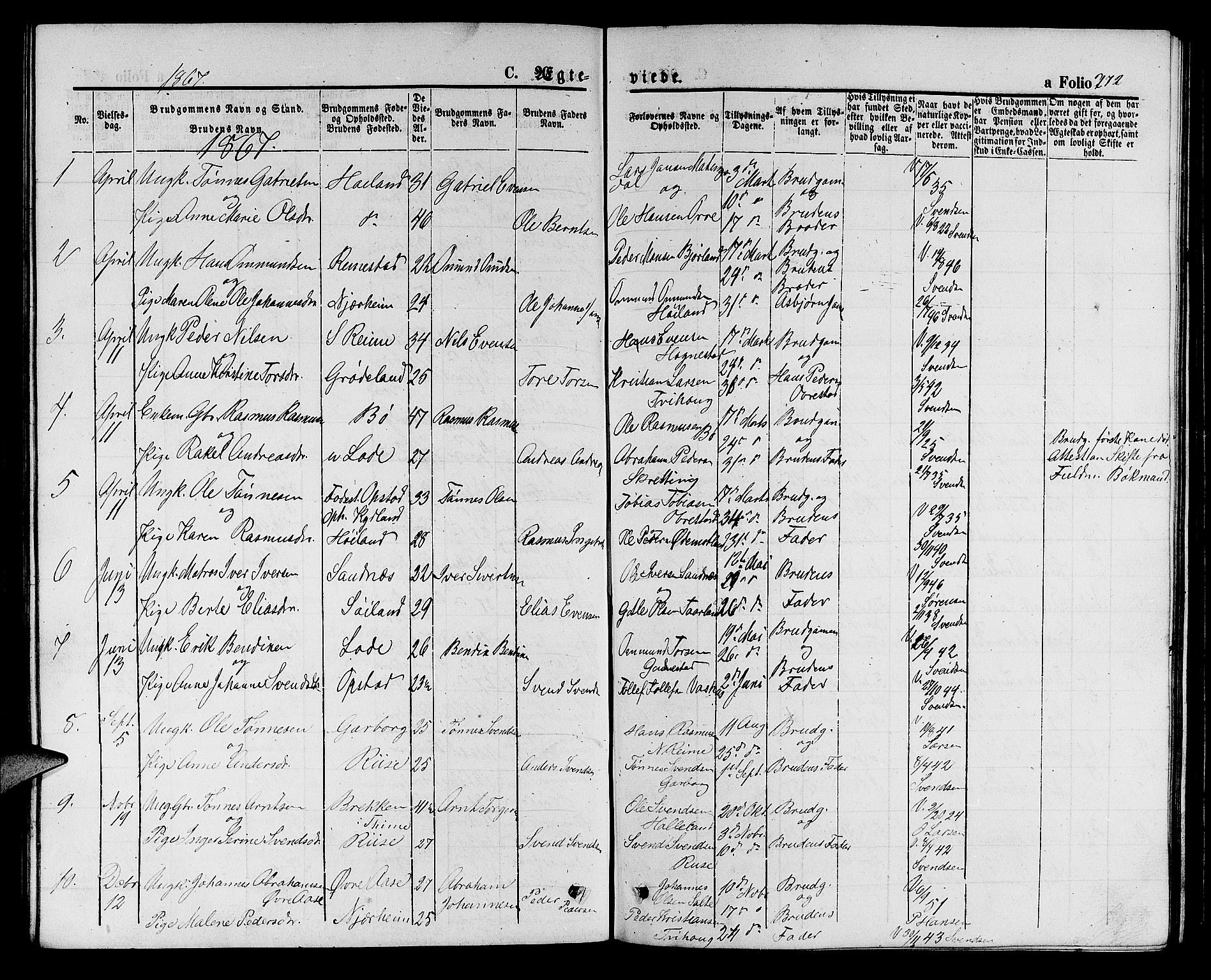 Hå sokneprestkontor, AV/SAST-A-101801/001/30BB/L0001: Parish register (copy) no. B 1, 1854-1883, p. 272