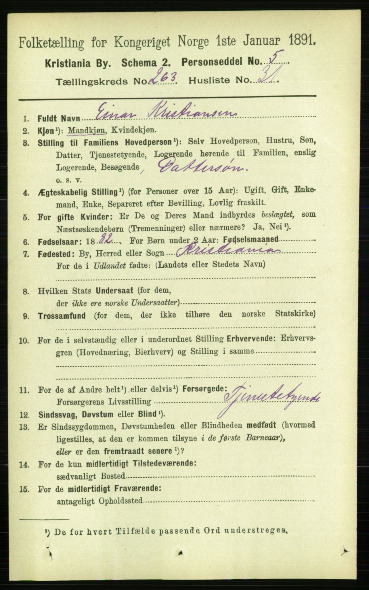RA, 1891 census for 0301 Kristiania, 1891, p. 160036