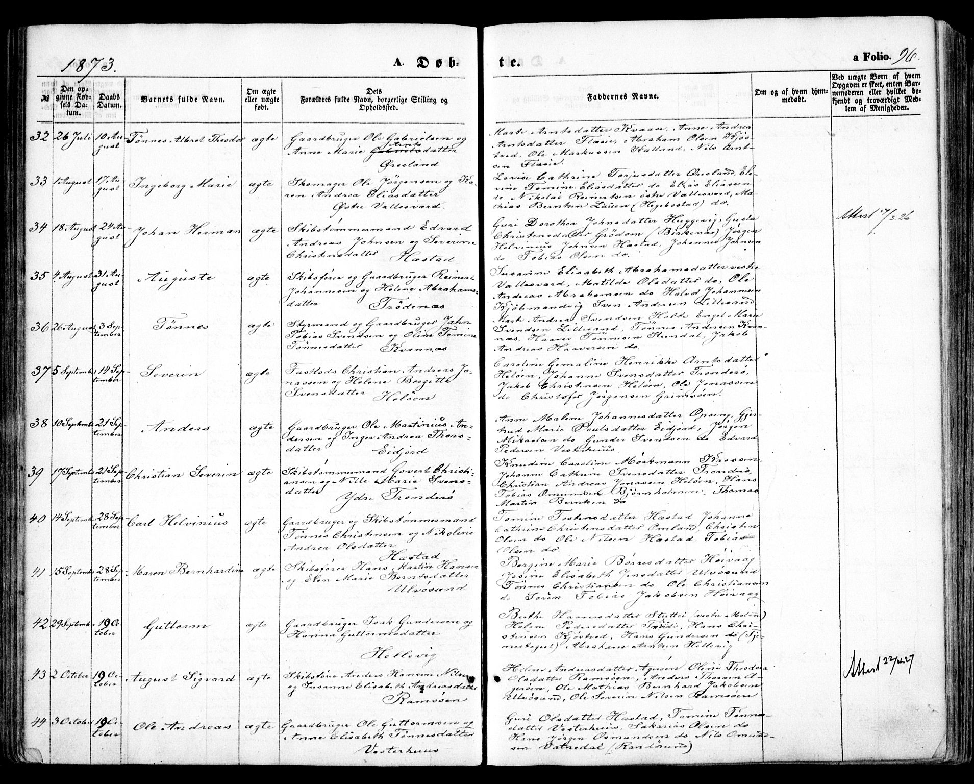 Høvåg sokneprestkontor, SAK/1111-0025/F/Fa/L0004: Parish register (official) no. A 4, 1859-1877, p. 96