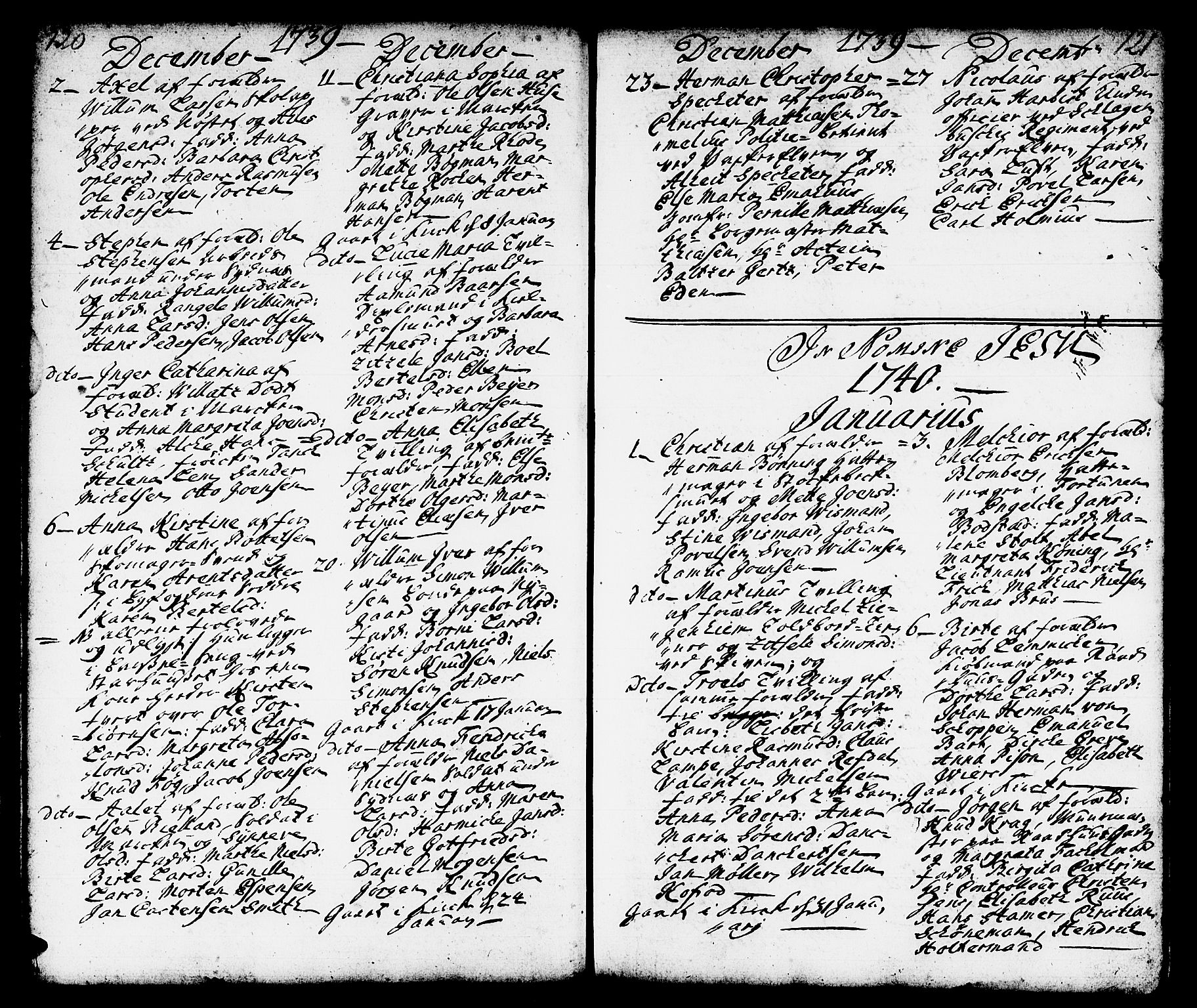 Domkirken sokneprestembete, SAB/A-74801/H/Haa/L0002: Parish register (official) no. A 2, 1733-1750, p. 120-121