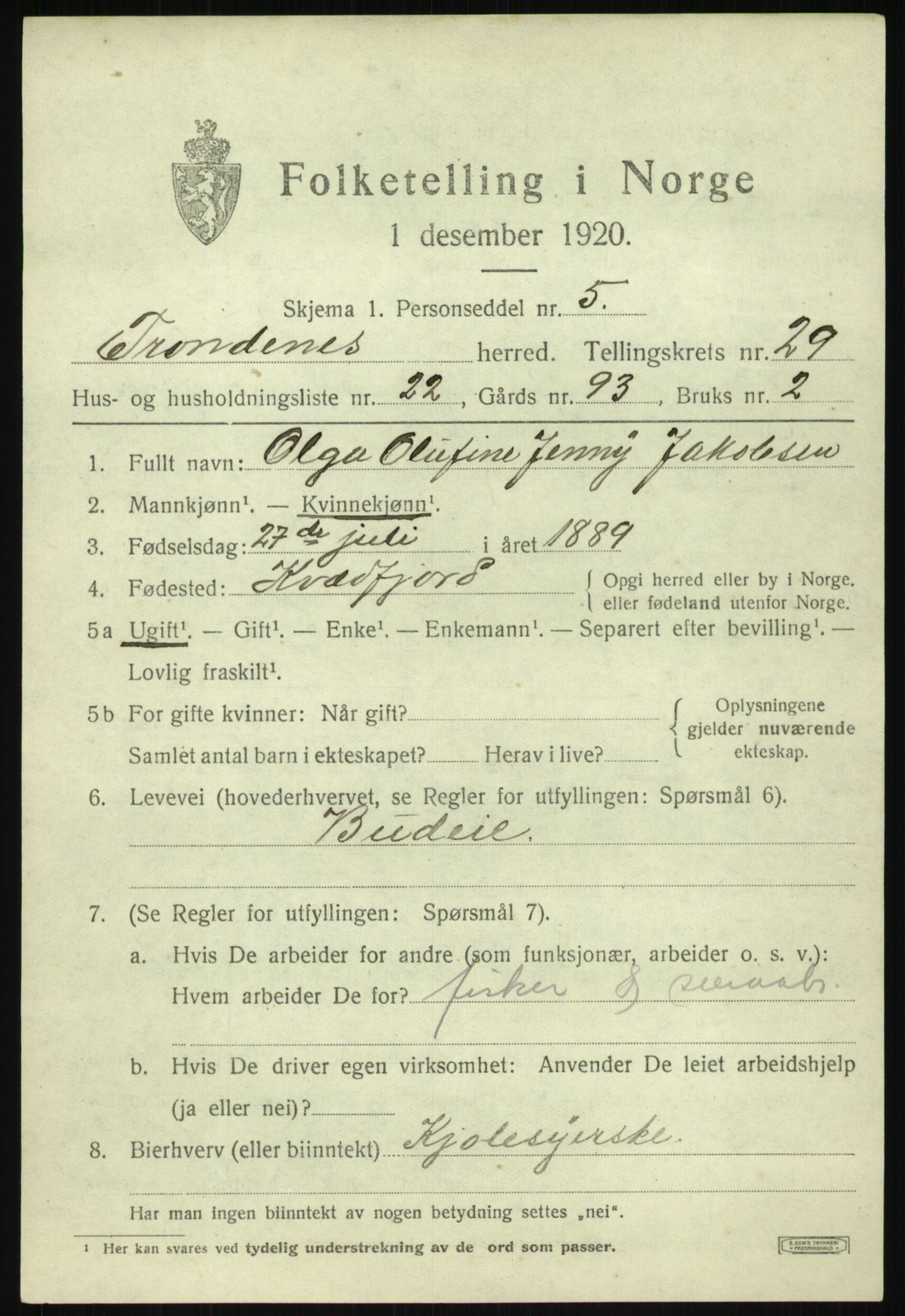 SATØ, 1920 census for Trondenes, 1920, p. 21115