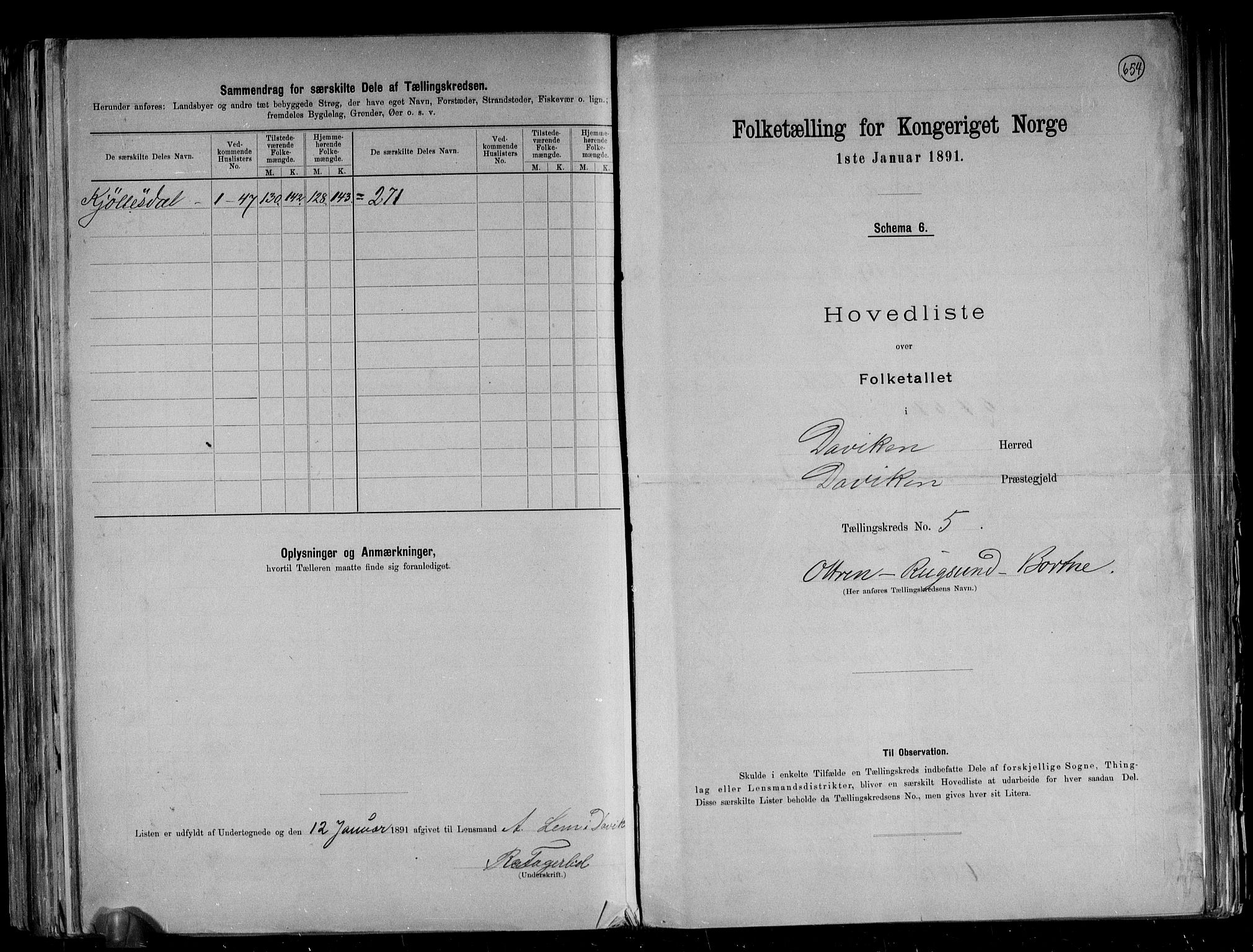 RA, 1891 census for 1442 Davik, 1891, p. 15