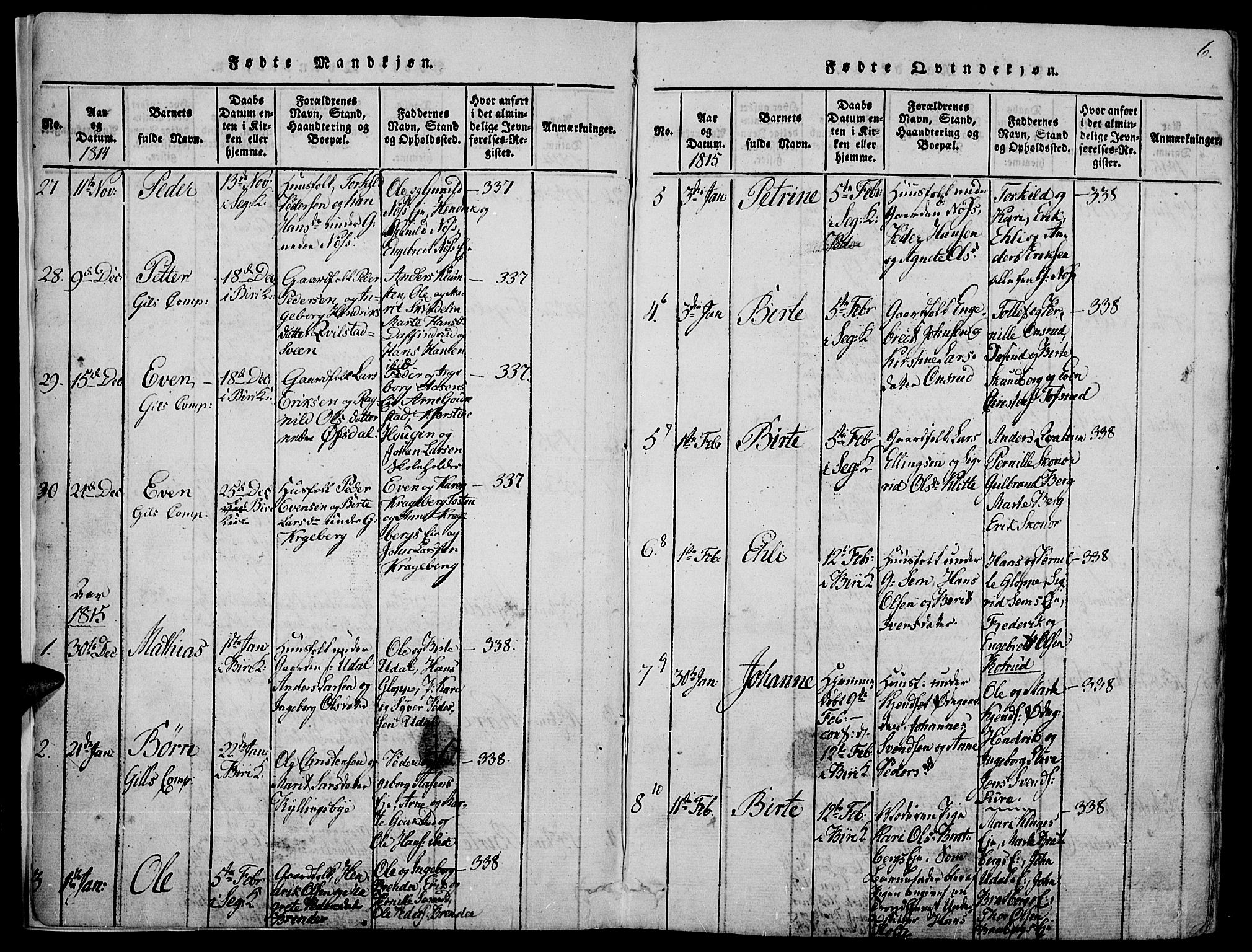 Biri prestekontor, AV/SAH-PREST-096/H/Ha/Haa/L0003: Parish register (official) no. 3, 1814-1828, p. 6