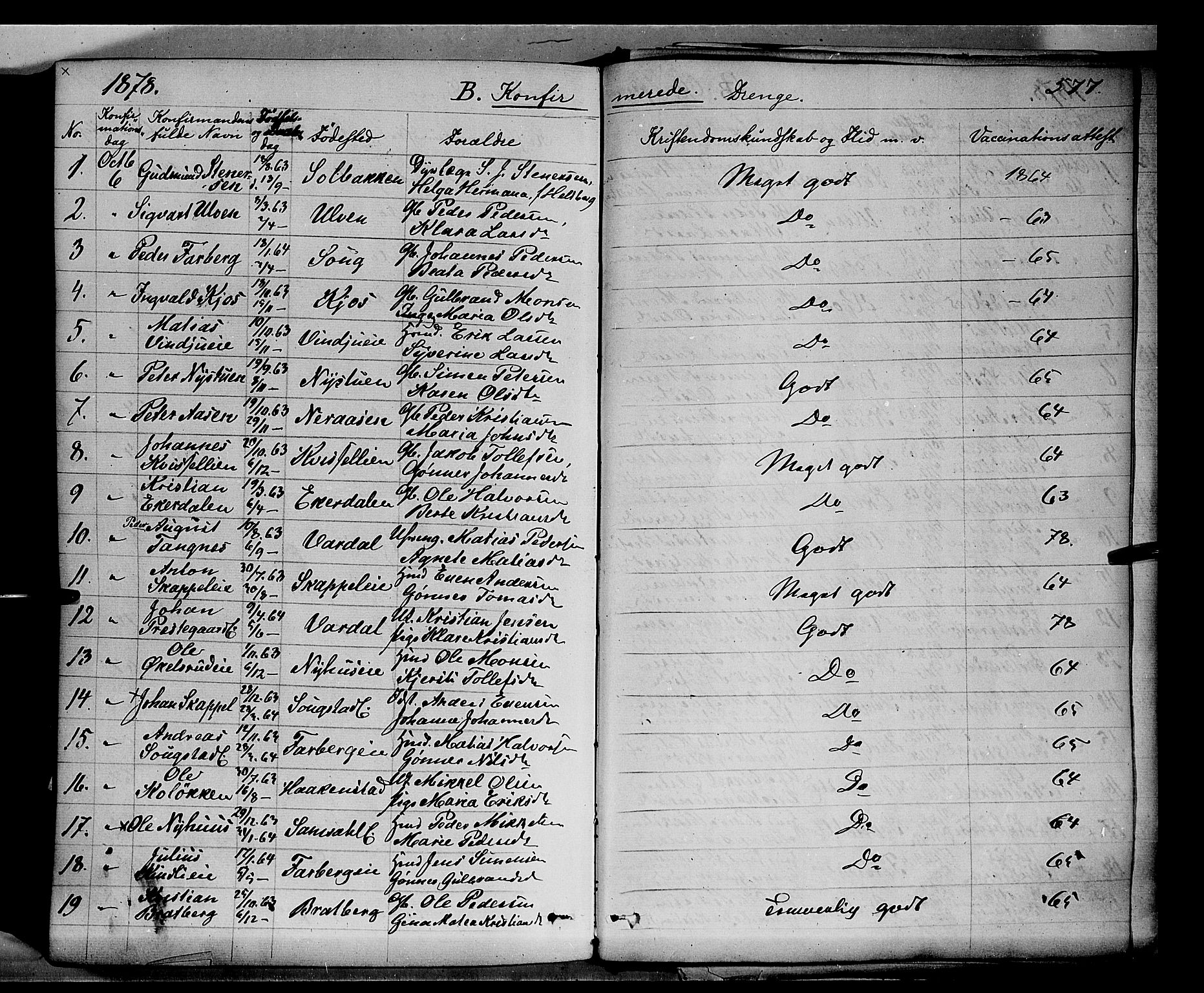 Ringsaker prestekontor, AV/SAH-PREST-014/K/Ka/L0011: Parish register (official) no. 11, 1870-1878, p. 577