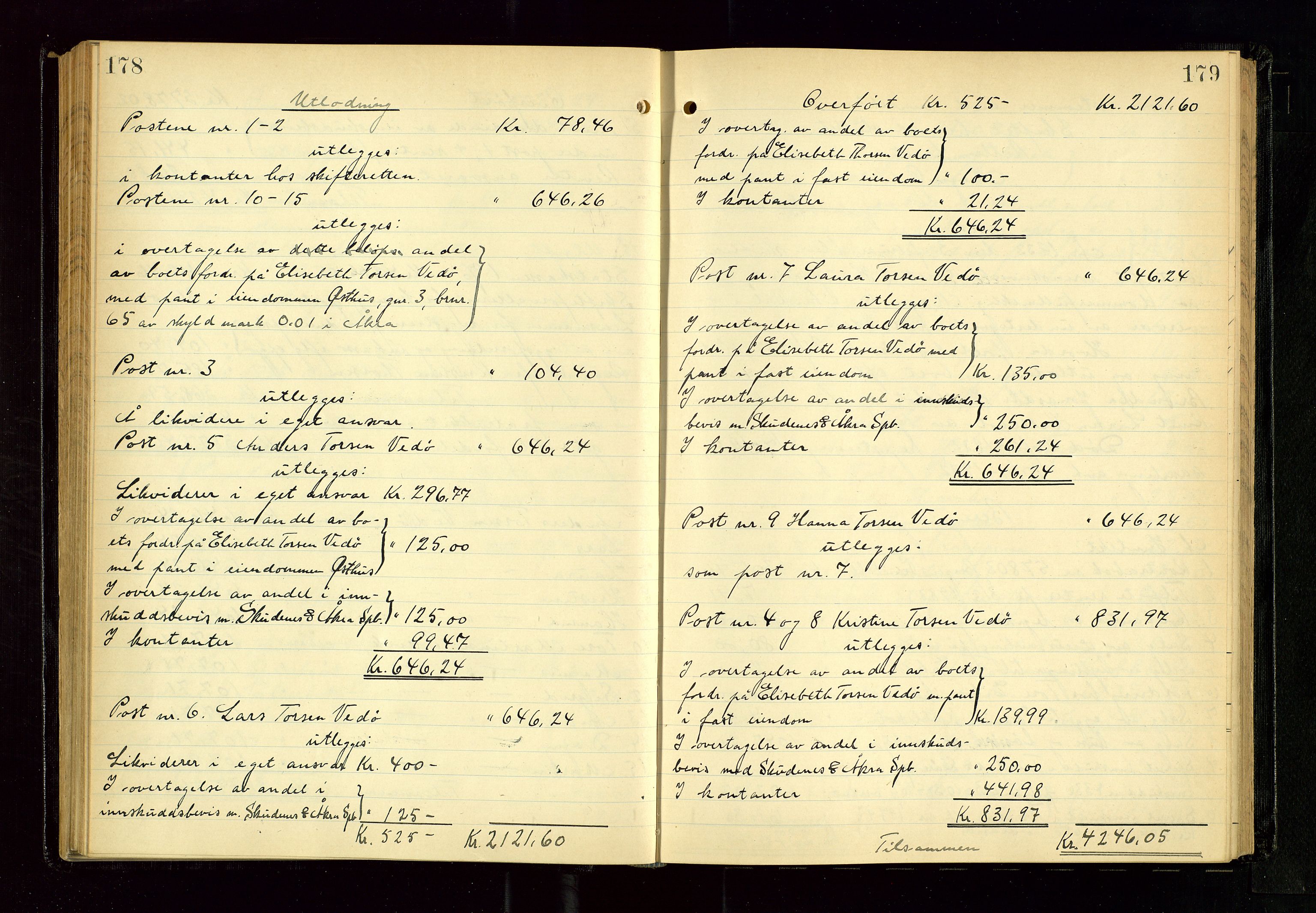 Karmsund sorenskriveri, AV/SAST-A-100311/01/IV/IVGB/L0005: SKIFTEUTLODNINGSPROTOKOLL, 1931-1936, p. 178-179