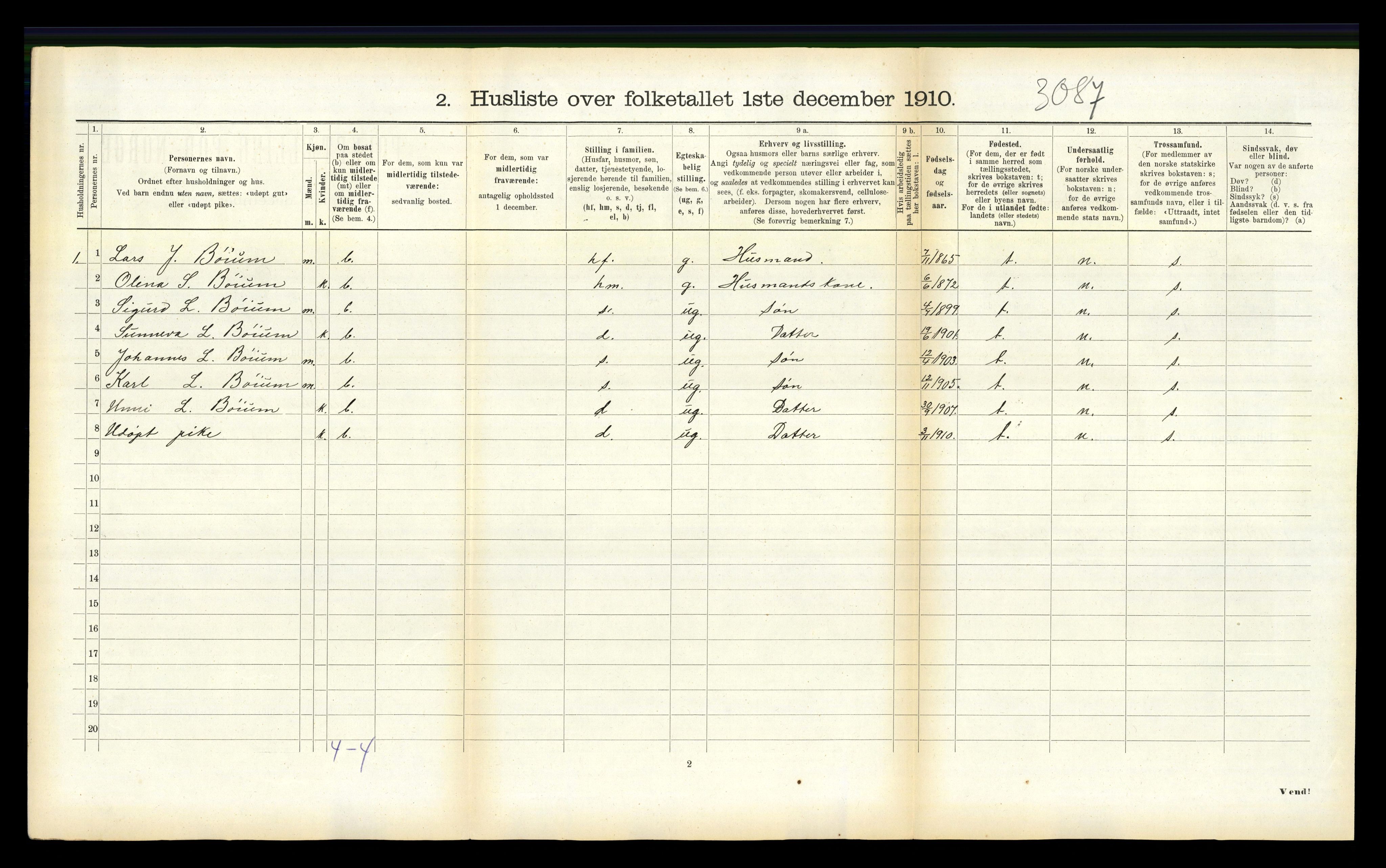 RA, 1910 census for Balestrand, 1910, p. 677