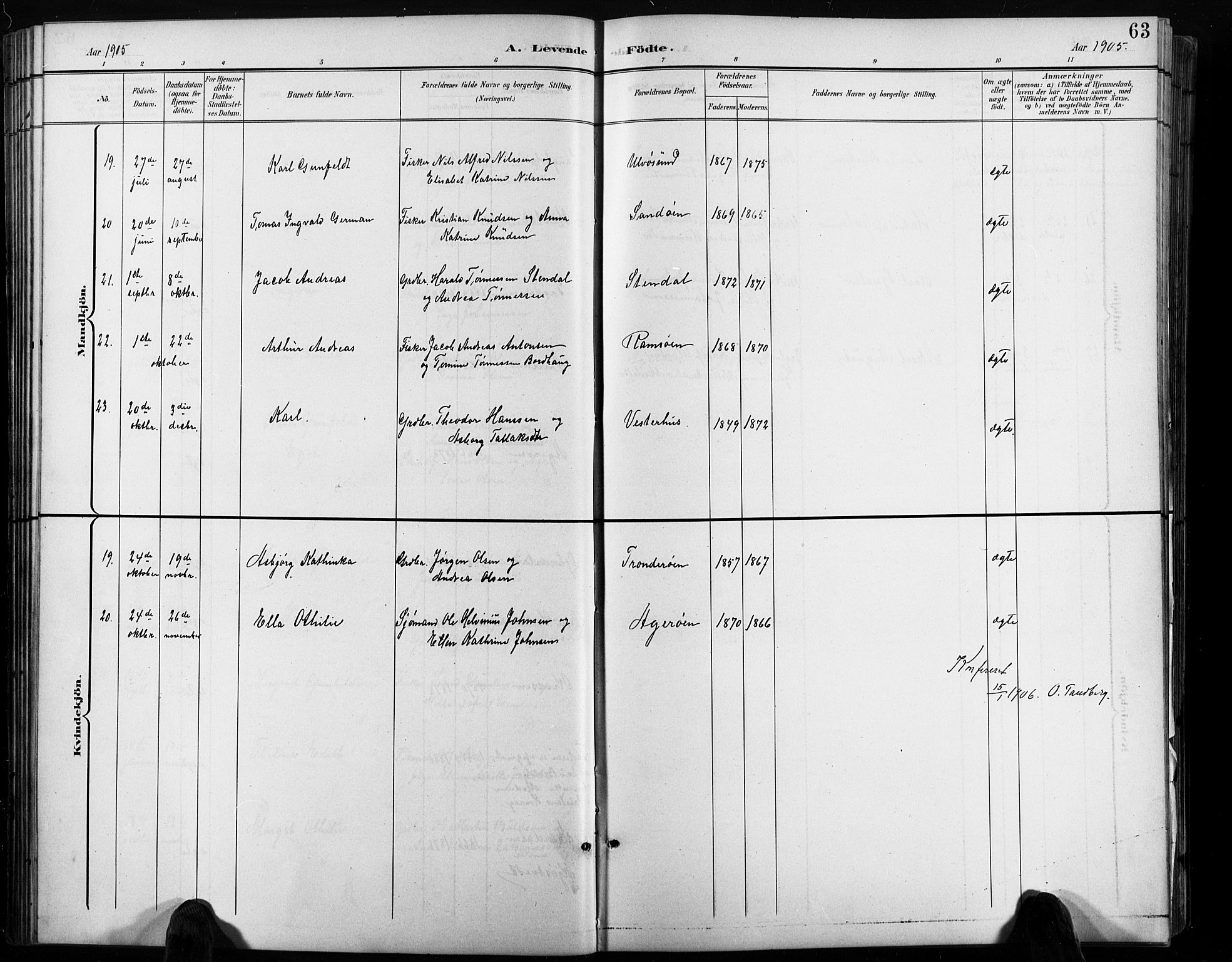 Høvåg sokneprestkontor, AV/SAK-1111-0025/F/Fb/L0005: Parish register (copy) no. B 5, 1898-1929, p. 63