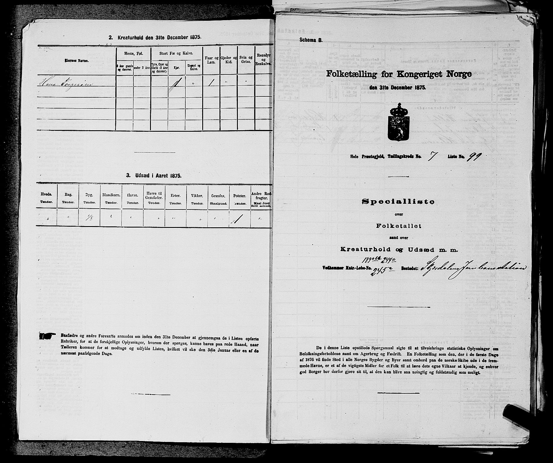 SAKO, 1875 census for 0612P Hole, 1875, p. 1156