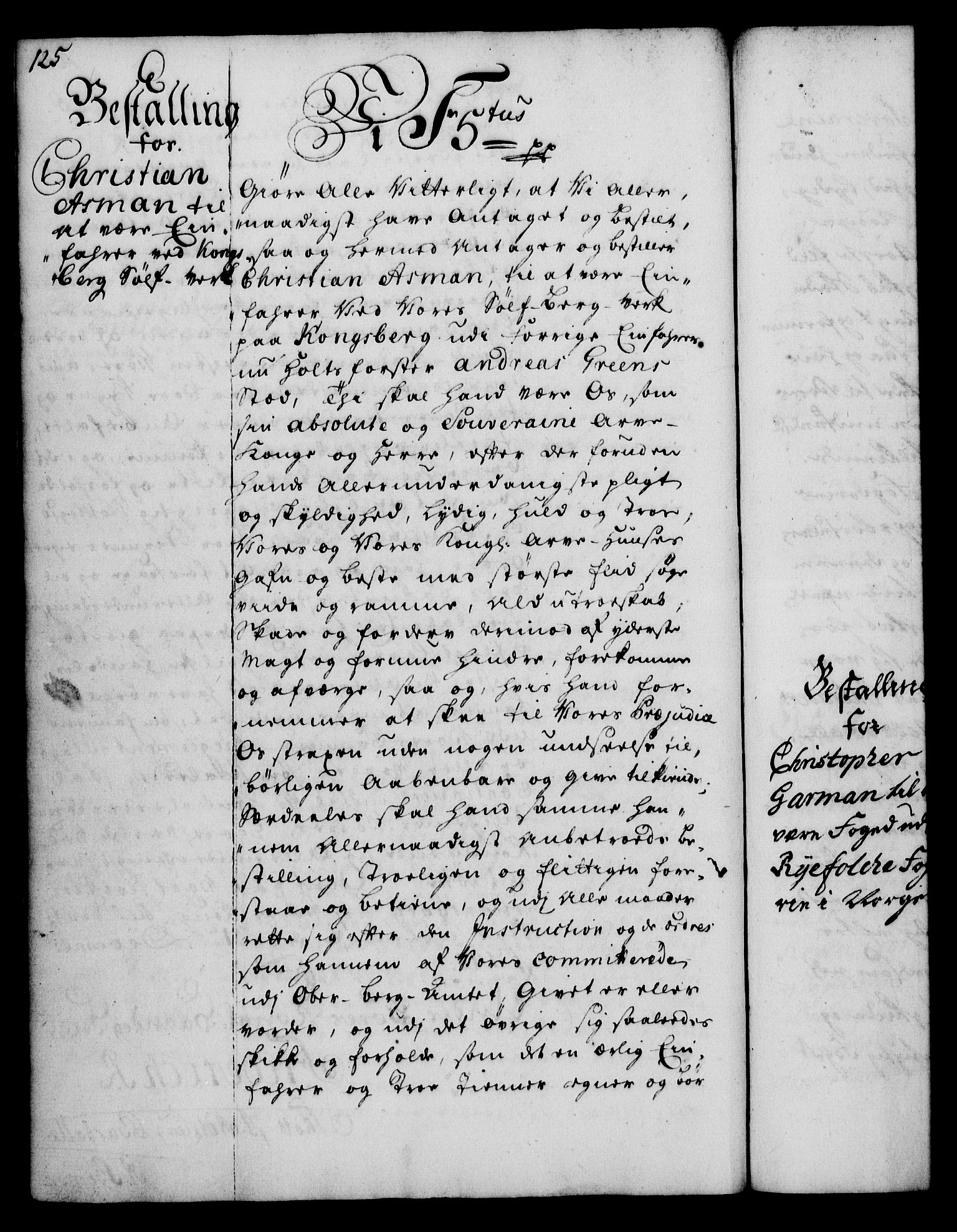 Rentekammeret, Kammerkanselliet, RA/EA-3111/G/Gg/Gge/L0003: Norsk bestallingsprotokoll med register (merket RK 53.27), 1745-1761, p. 125