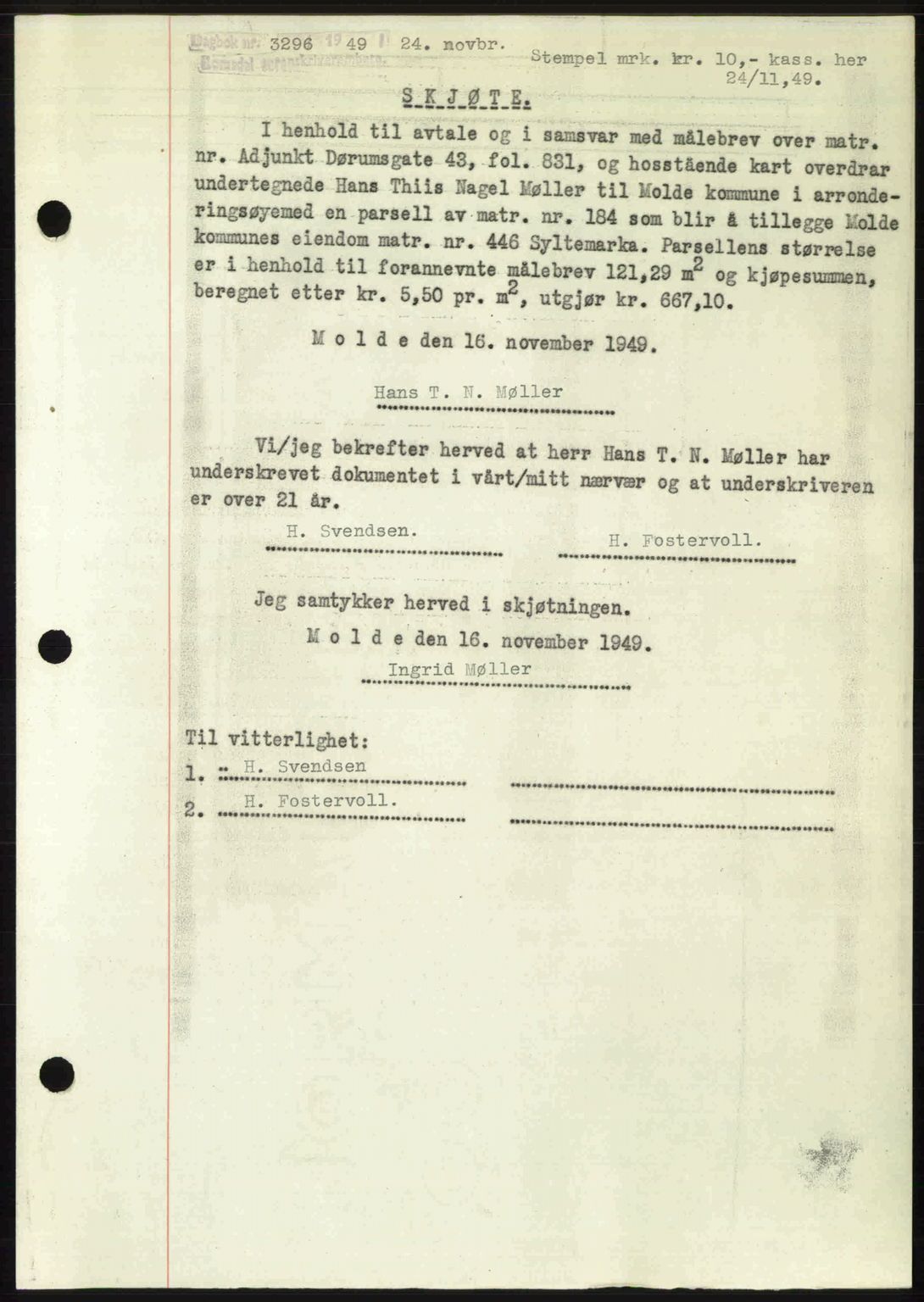 Romsdal sorenskriveri, AV/SAT-A-4149/1/2/2C: Mortgage book no. A31, 1949-1949, Diary no: : 3296/1949