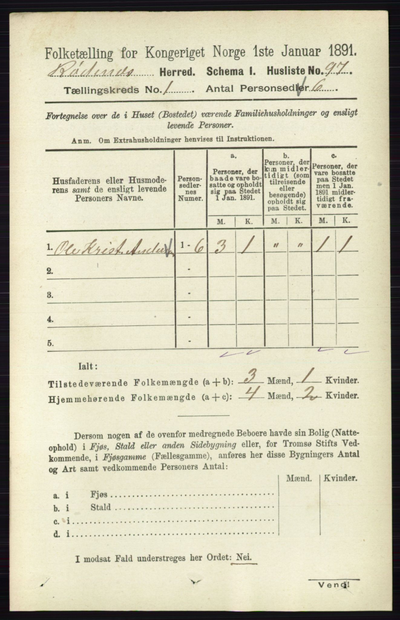 RA, 1891 census for 0120 Rødenes, 1891, p. 116