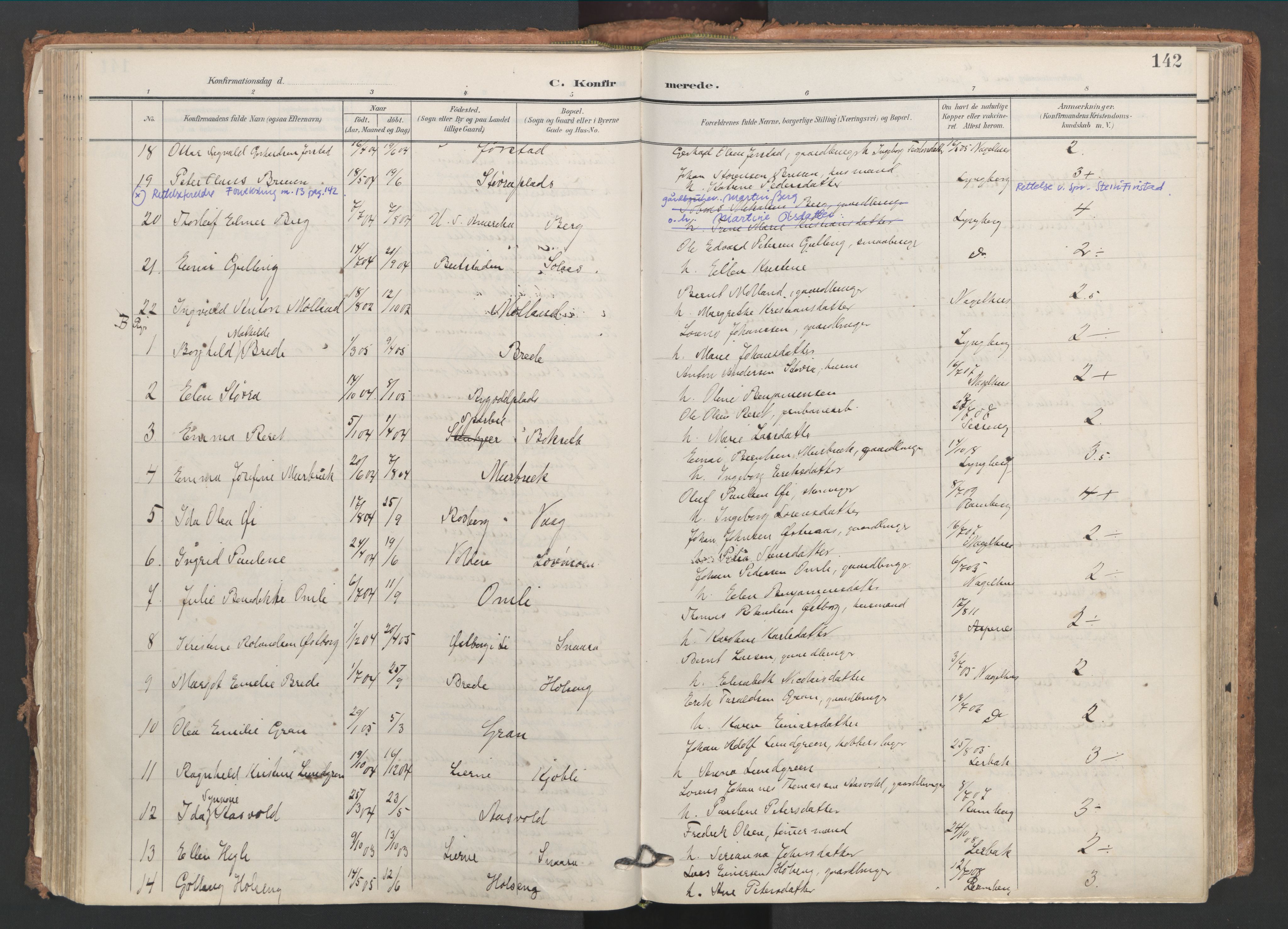 Ministerialprotokoller, klokkerbøker og fødselsregistre - Nord-Trøndelag, SAT/A-1458/749/L0477: Parish register (official) no. 749A11, 1902-1927, p. 142
