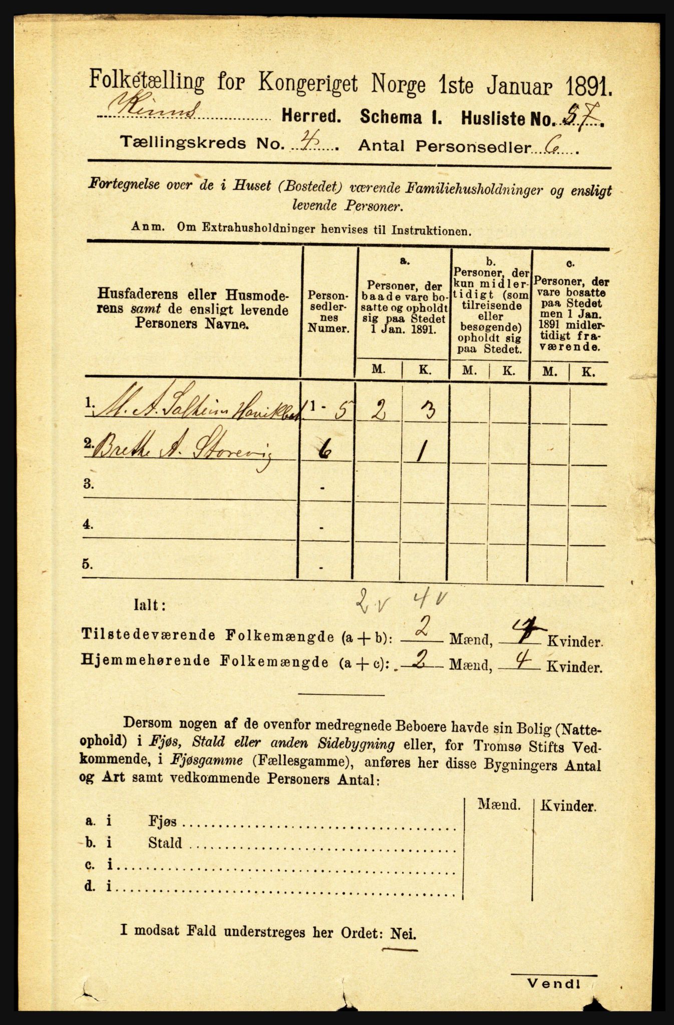 RA, 1891 census for 1437 Kinn, 1891, p. 1312