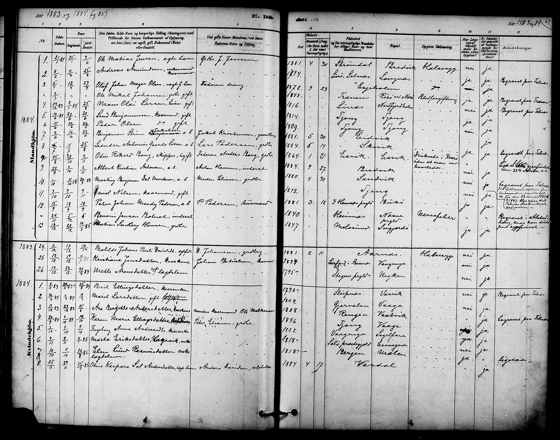 Ministerialprotokoller, klokkerbøker og fødselsregistre - Nordland, SAT/A-1459/841/L0609: Parish register (official) no. 841A13, 1878-1902, p. 64
