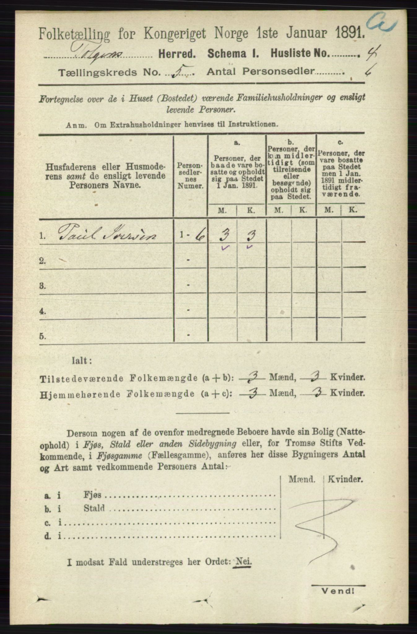 RA, 1891 census for 0436 Tolga, 1891, p. 1248