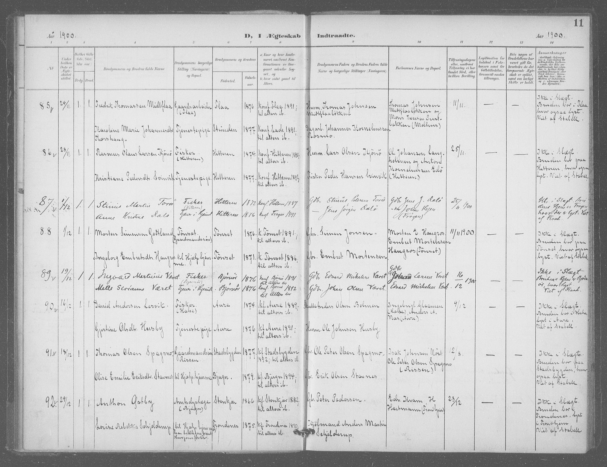 Ministerialprotokoller, klokkerbøker og fødselsregistre - Sør-Trøndelag, AV/SAT-A-1456/601/L0077: Curate's parish register no. 601B10, 1900-1907, p. 11