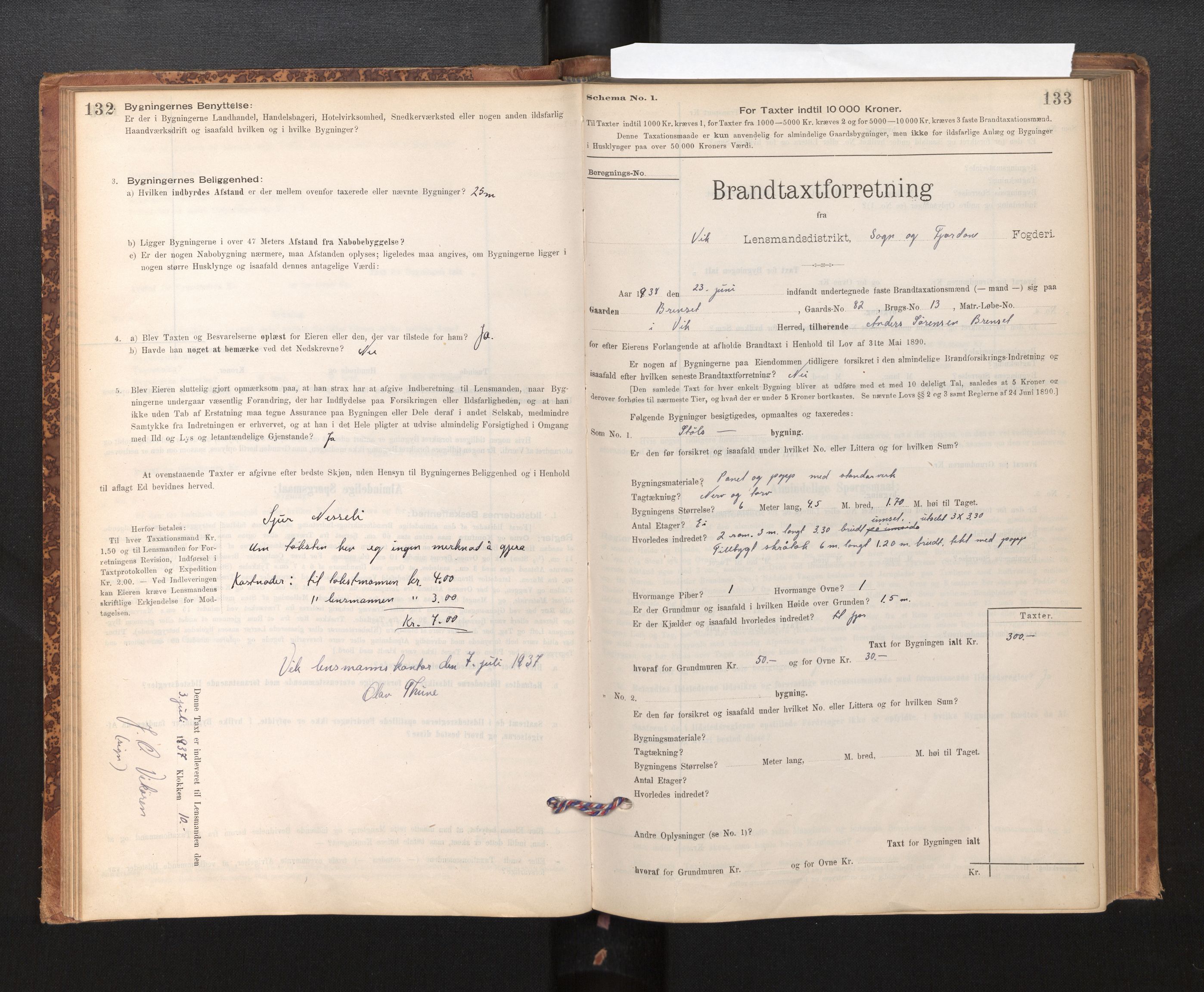 Lensmannen i Vik, SAB/A-30301/0012/L0006: Branntakstprotokoll, skjematakst, 1896-1949, p. 132-133