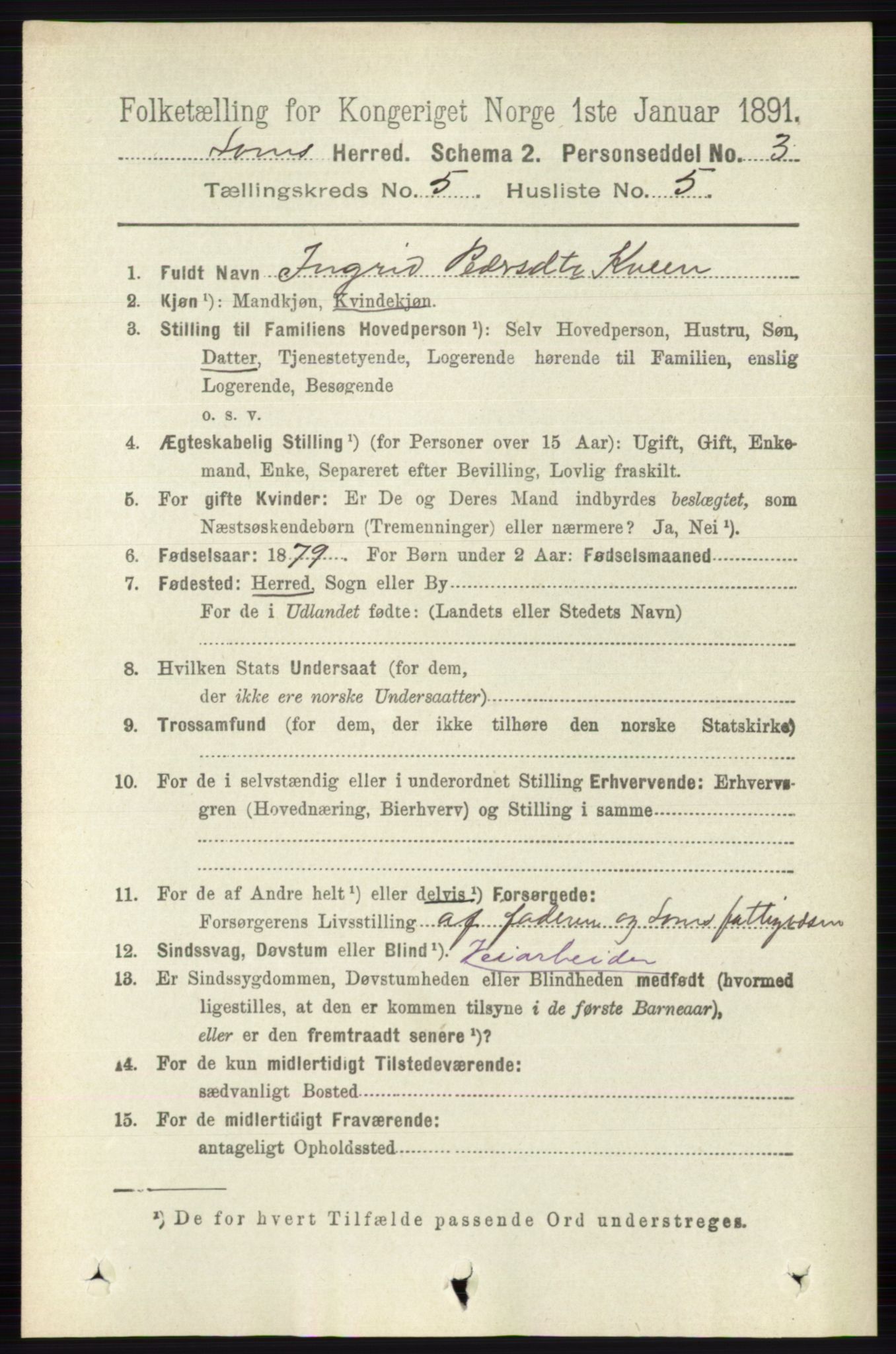 RA, 1891 census for 0514 Lom, 1891, p. 1869