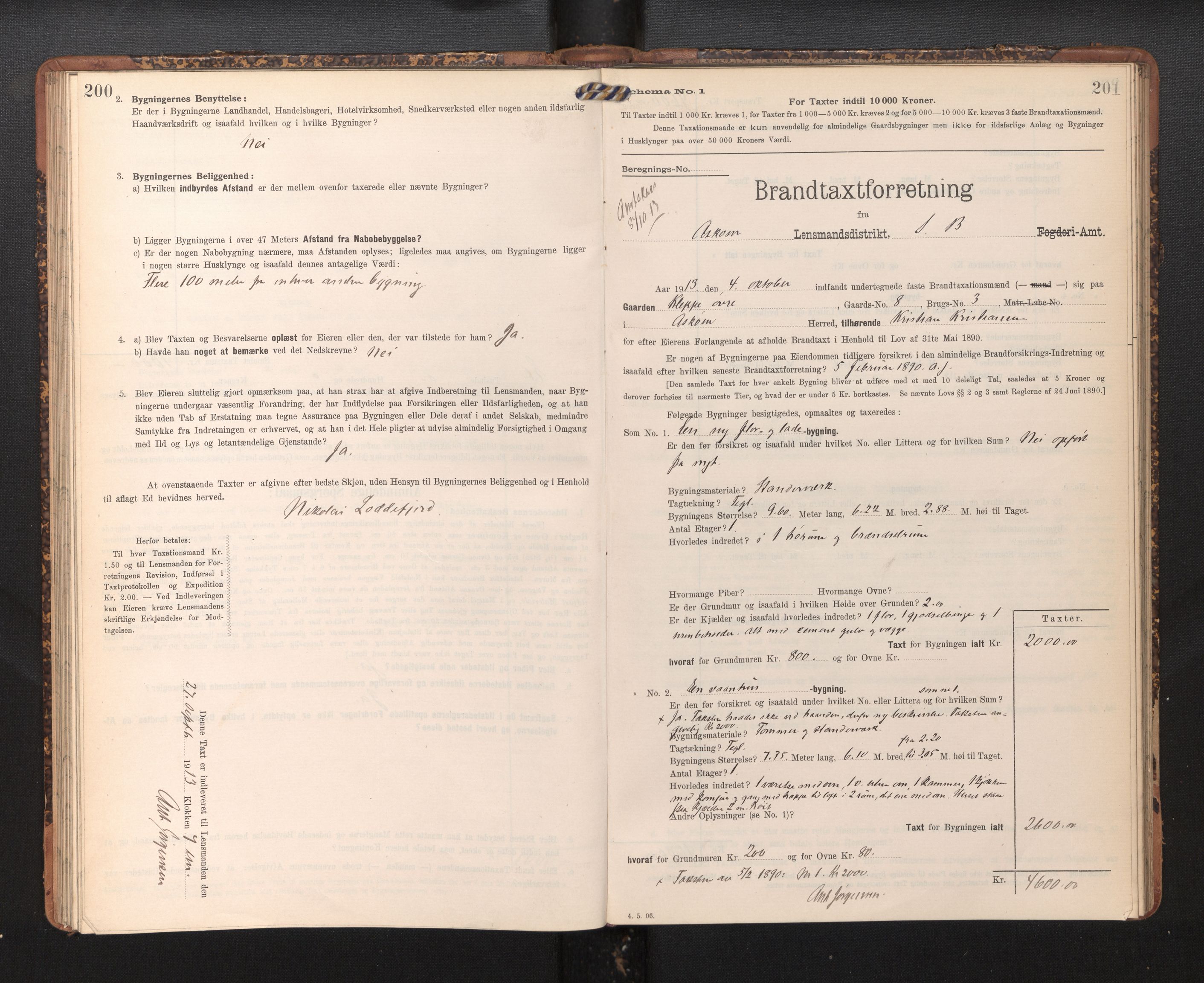 Lensmannen i Askøy, AV/SAB-A-31001/0012/L0005: Branntakstprotokoll, skjematakst, 1907-1915, p. 200-201