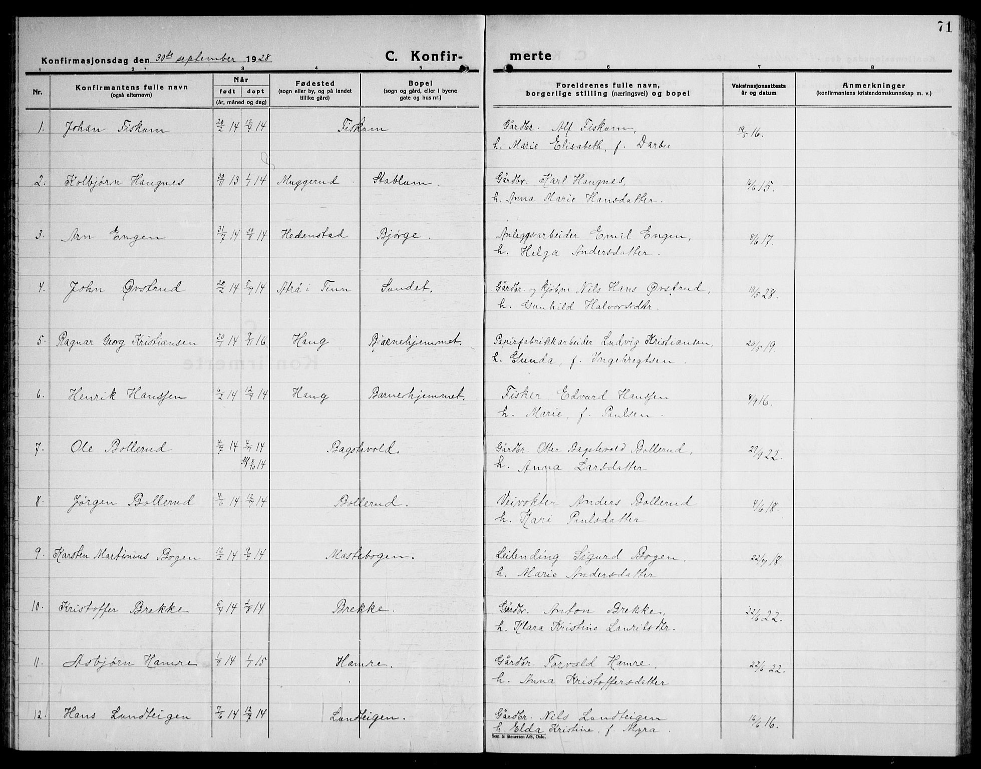 Fiskum kirkebøker, AV/SAKO-A-15/G/Ga/L0007: Parish register (copy) no. 7, 1928-1945, p. 71