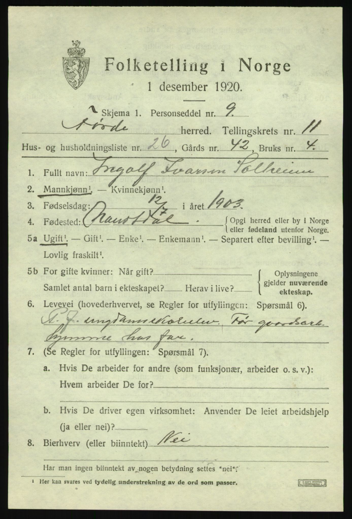 SAB, 1920 census for Førde, 1920, p. 4262