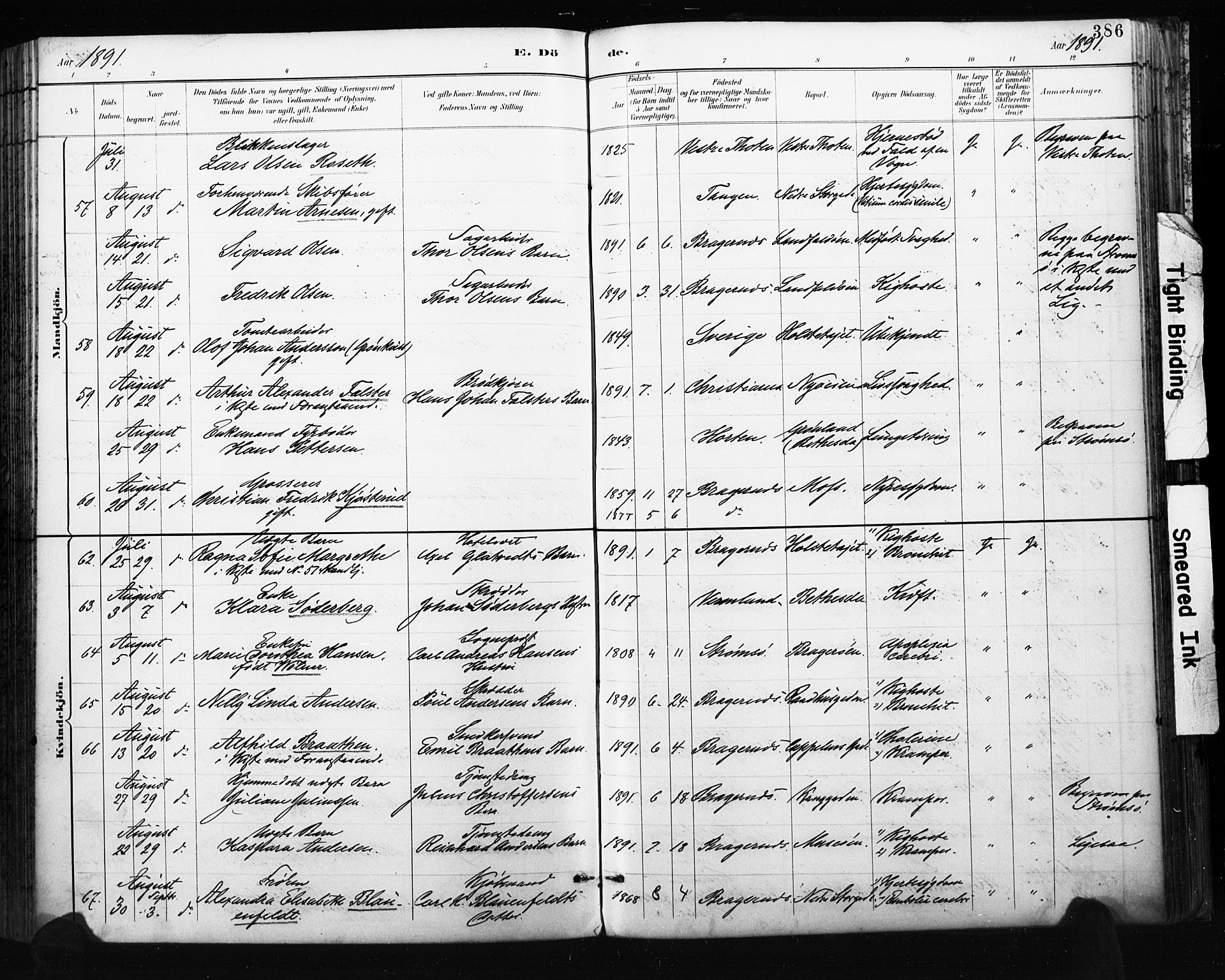 Bragernes kirkebøker, AV/SAKO-A-6/F/Fb/L0007: Parish register (official) no. II 7, 1885-1893, p. 386