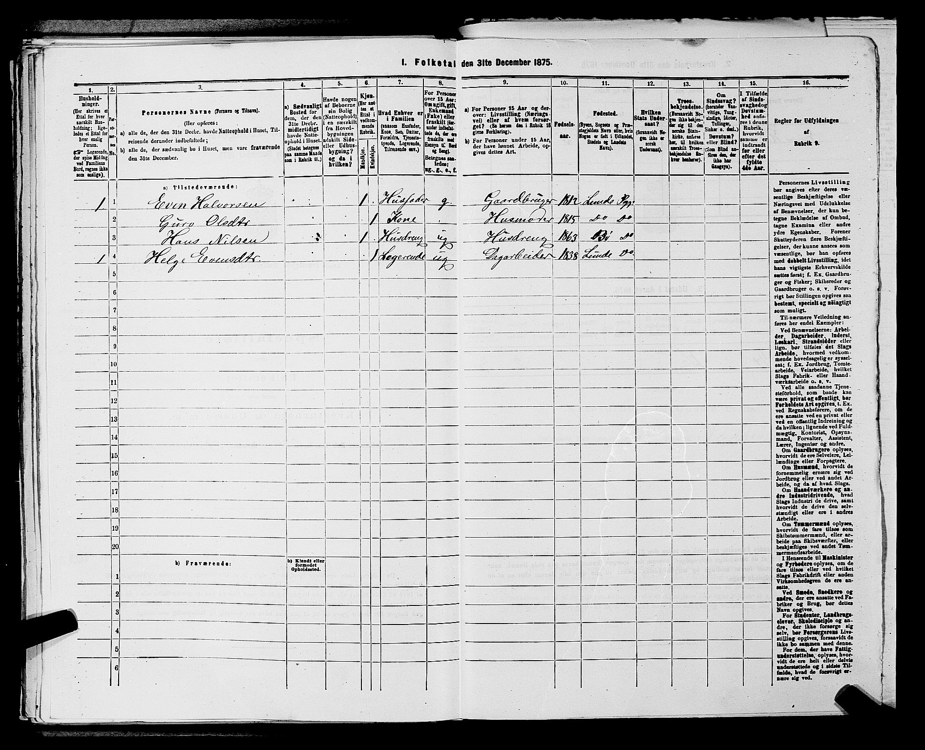 SAKO, 1875 census for 0820P Lunde, 1875, p. 152