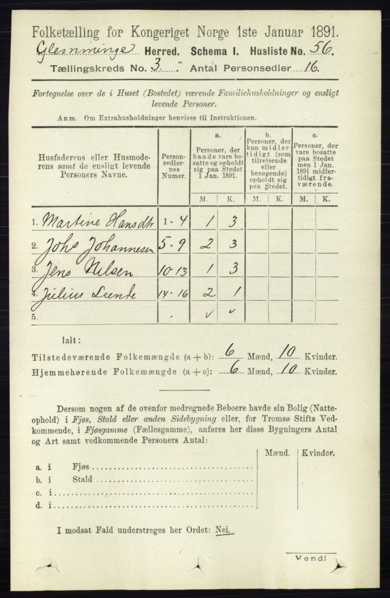 RA, 1891 census for 0132 Glemmen, 1891, p. 1847