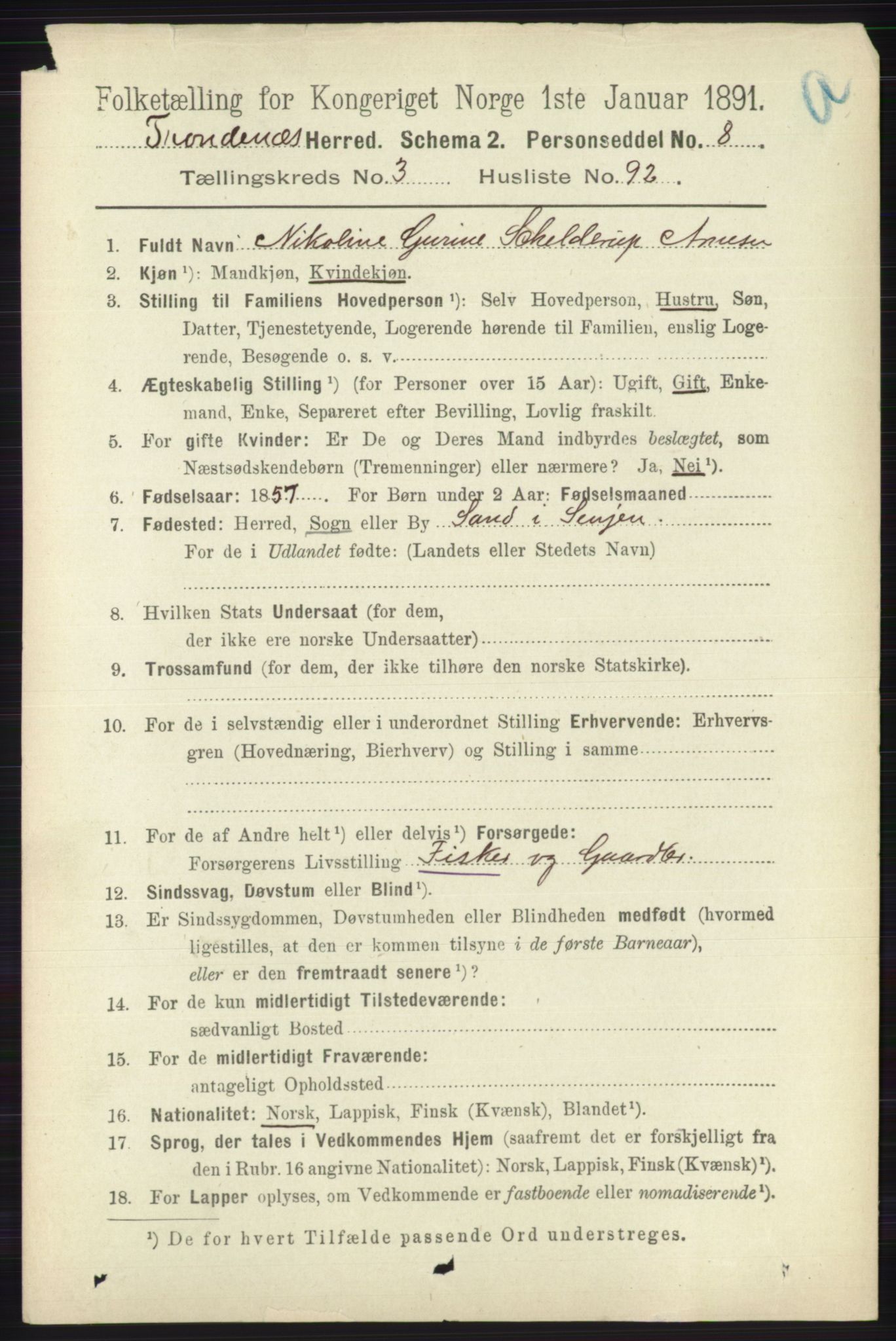 RA, 1891 census for 1914 Trondenes, 1891, p. 1811