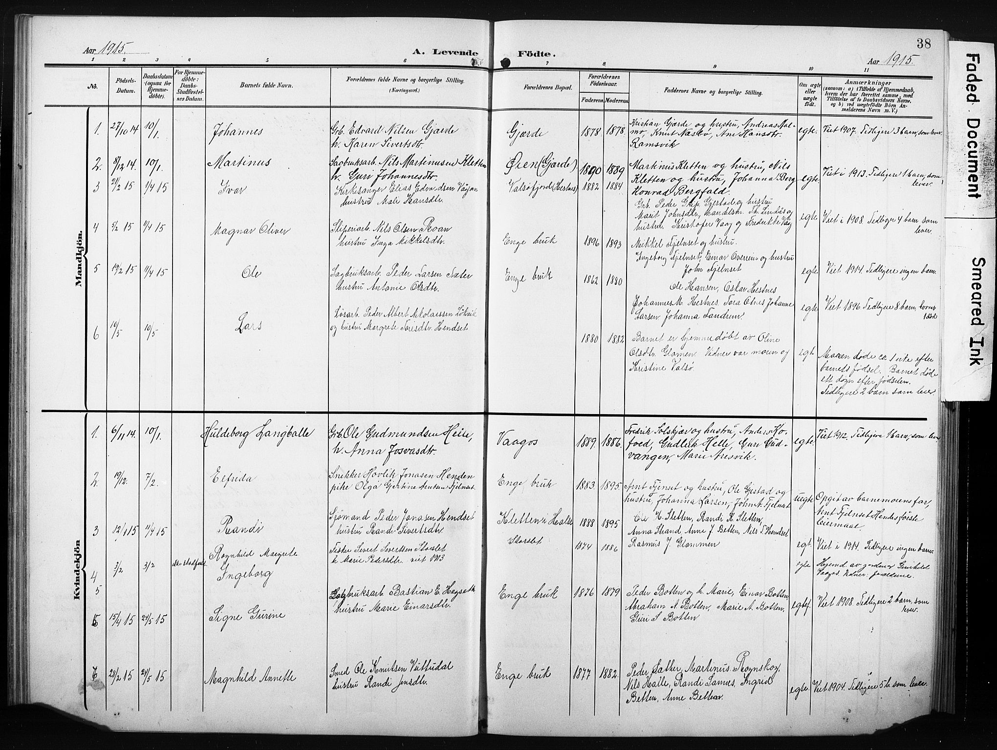 Ministerialprotokoller, klokkerbøker og fødselsregistre - Møre og Romsdal, AV/SAT-A-1454/580/L0927: Parish register (copy) no. 580C02, 1904-1932, p. 38