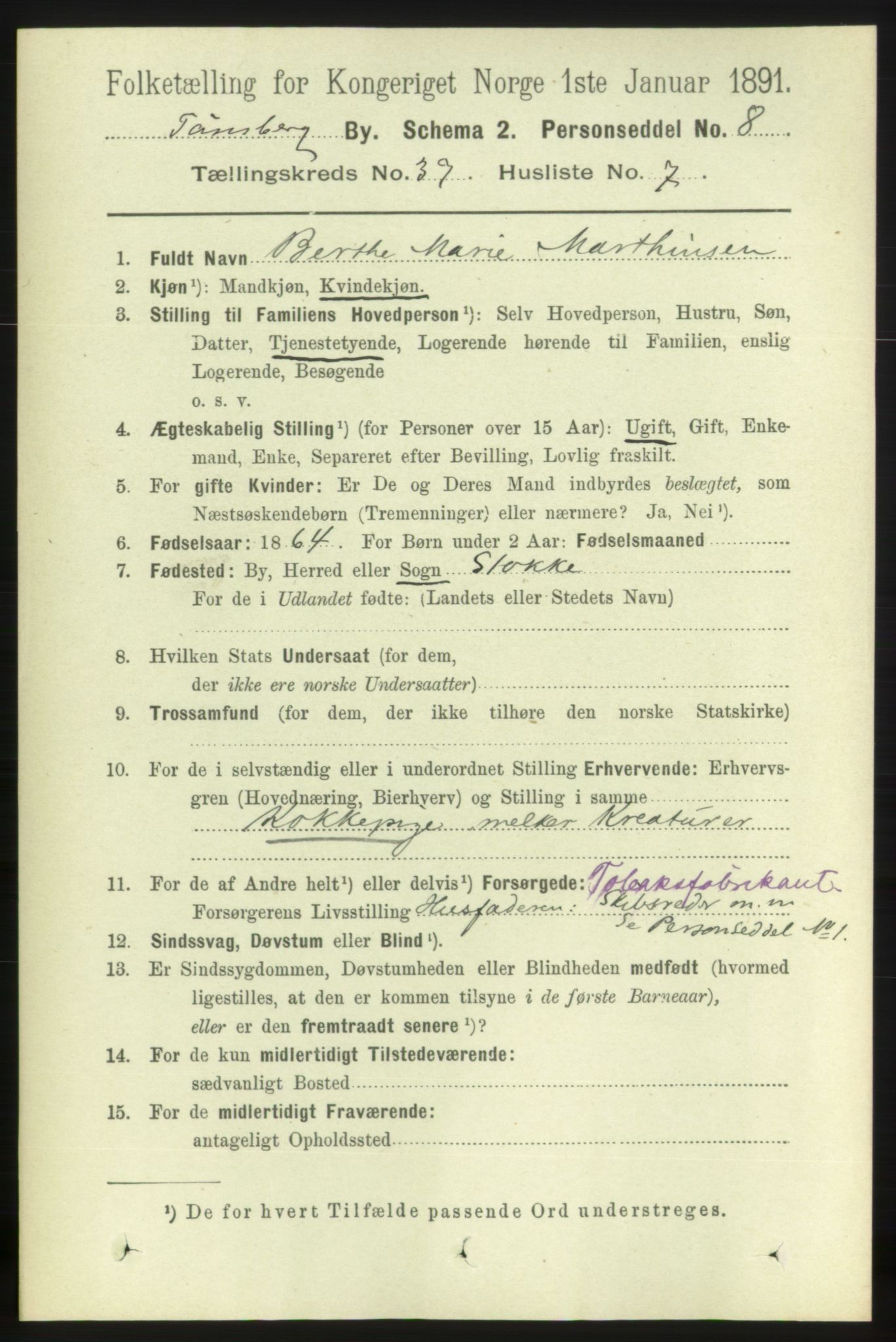 RA, 1891 census for 0705 Tønsberg, 1891, p. 8028