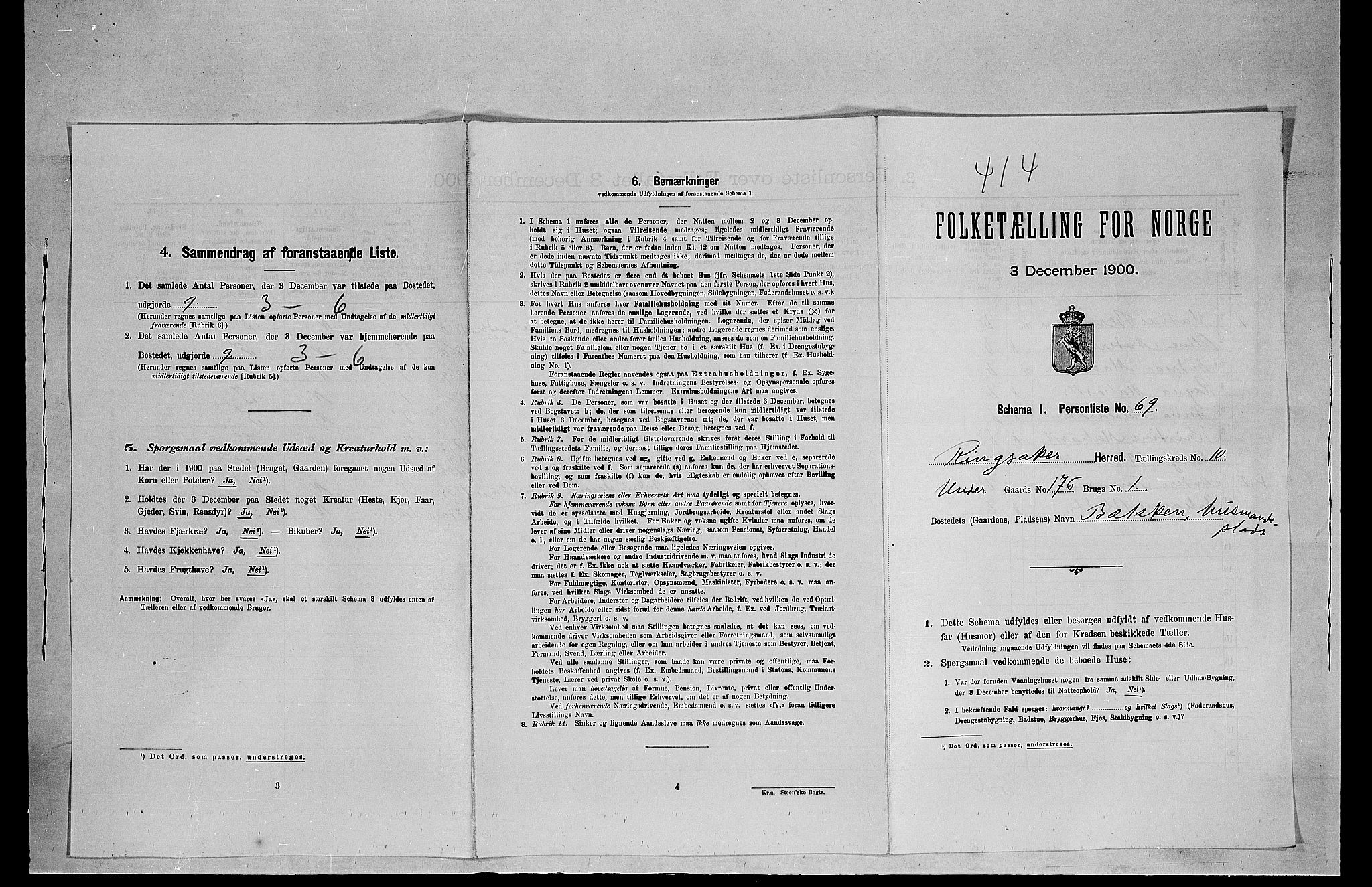 SAH, 1900 census for Ringsaker, 1900, p. 337