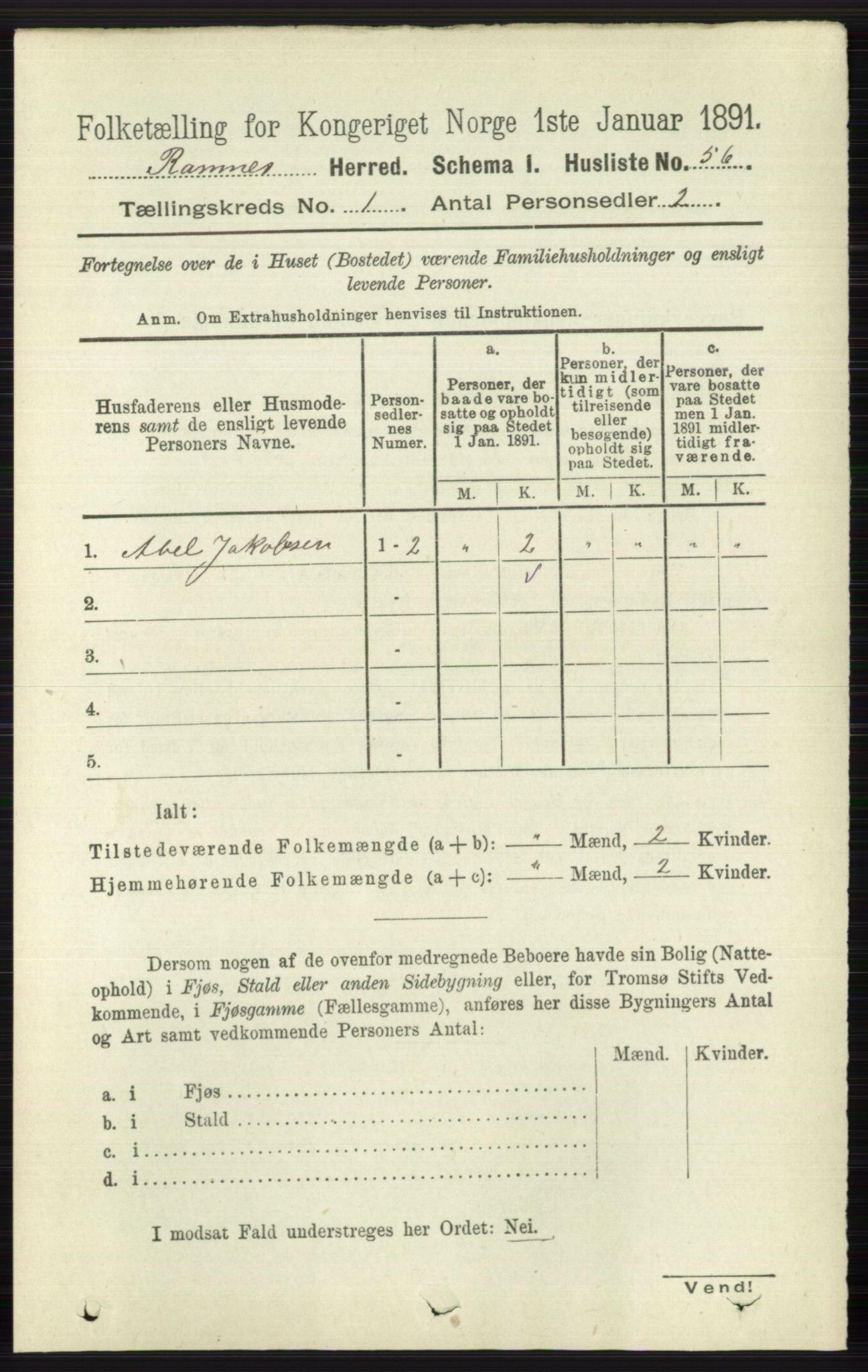 RA, 1891 census for 0718 Ramnes, 1891, p. 85