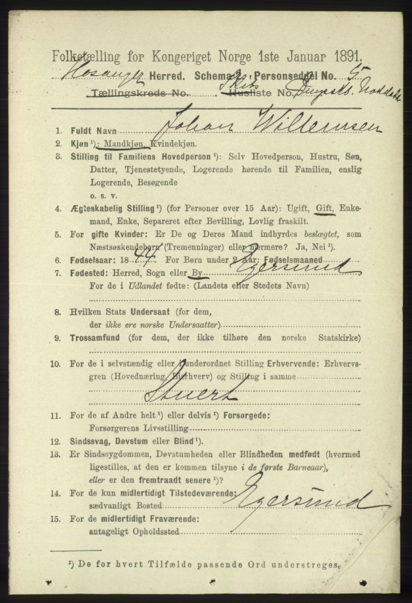 RA, 1891 census for 1253 Hosanger, 1891, p. 4279