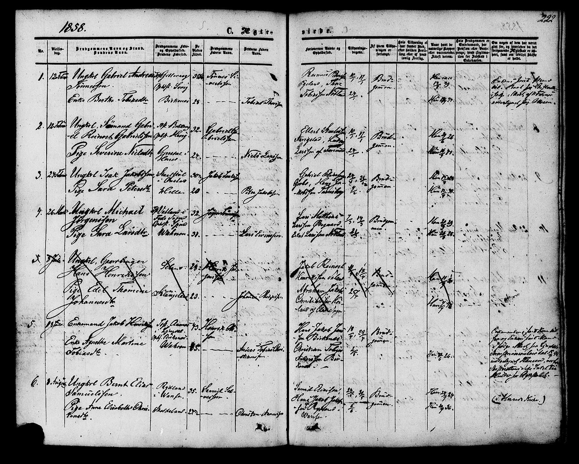 Herad sokneprestkontor, SAK/1111-0018/F/Fa/Fab/L0004: Parish register (official) no. A 4, 1853-1885, p. 222