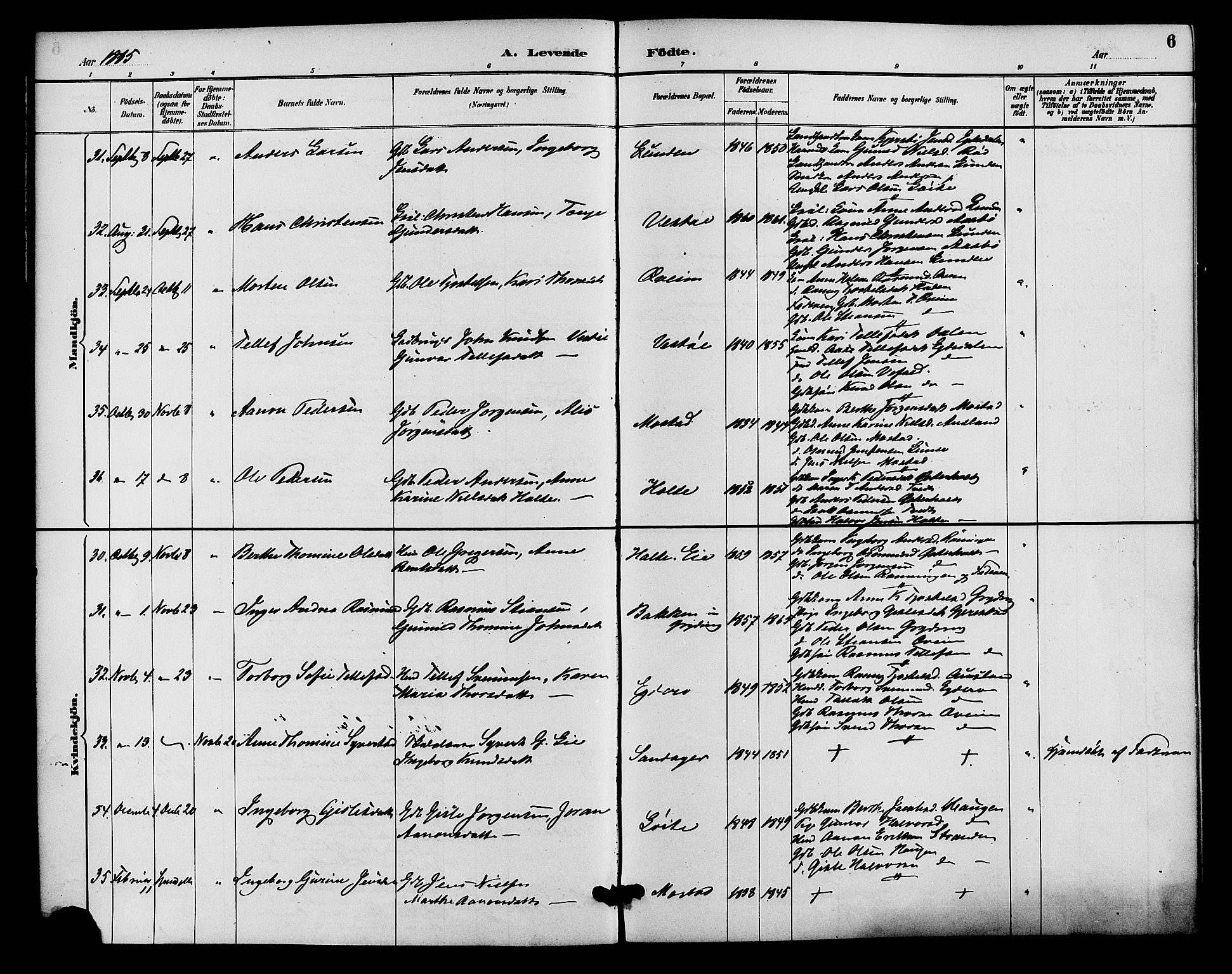 Gjerstad sokneprestkontor, AV/SAK-1111-0014/F/Fa/Faa/L0009: Parish register (official) no. A 9, 1885-1890, p. 6