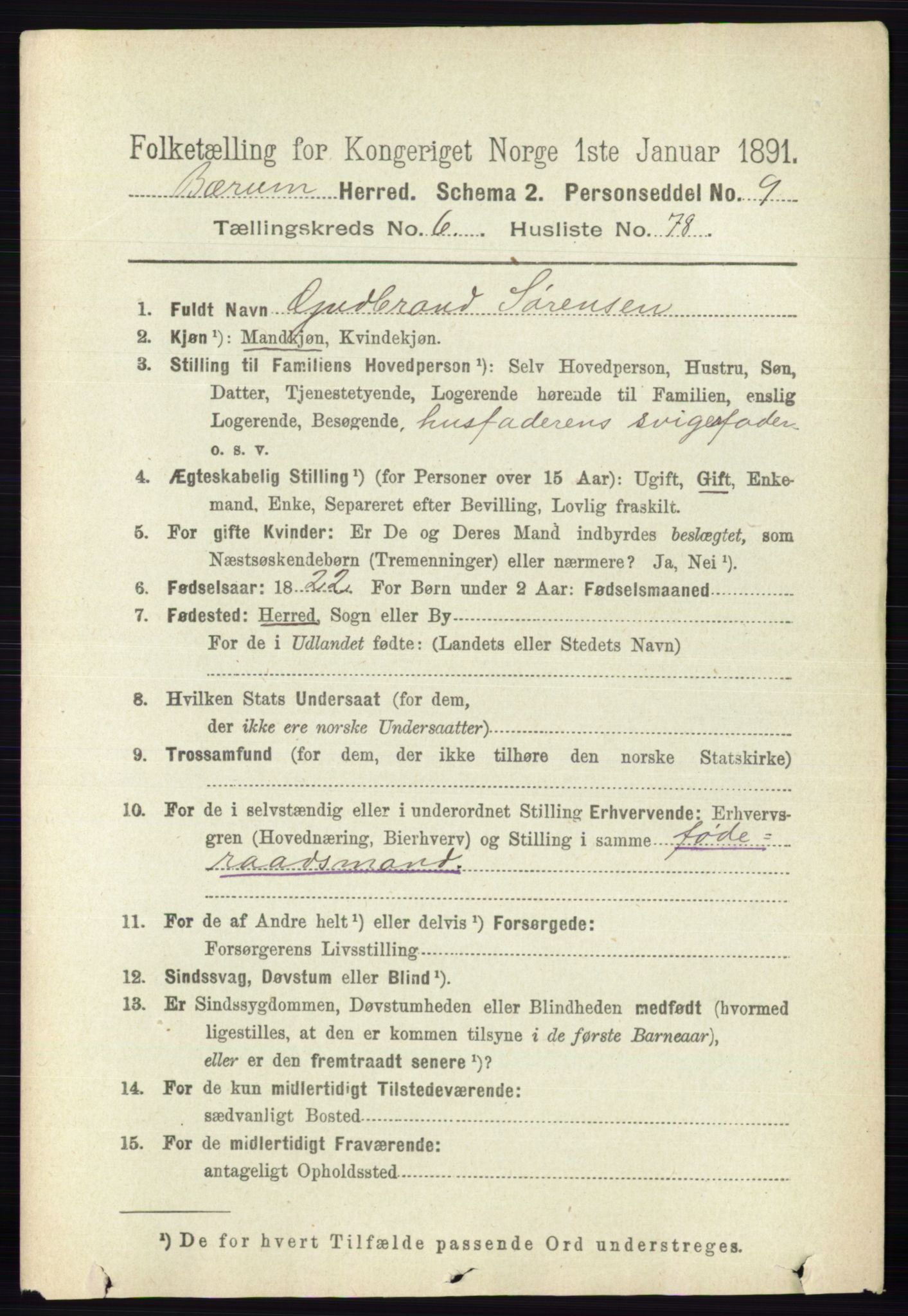 RA, 1891 census for 0219 Bærum, 1891, p. 4032