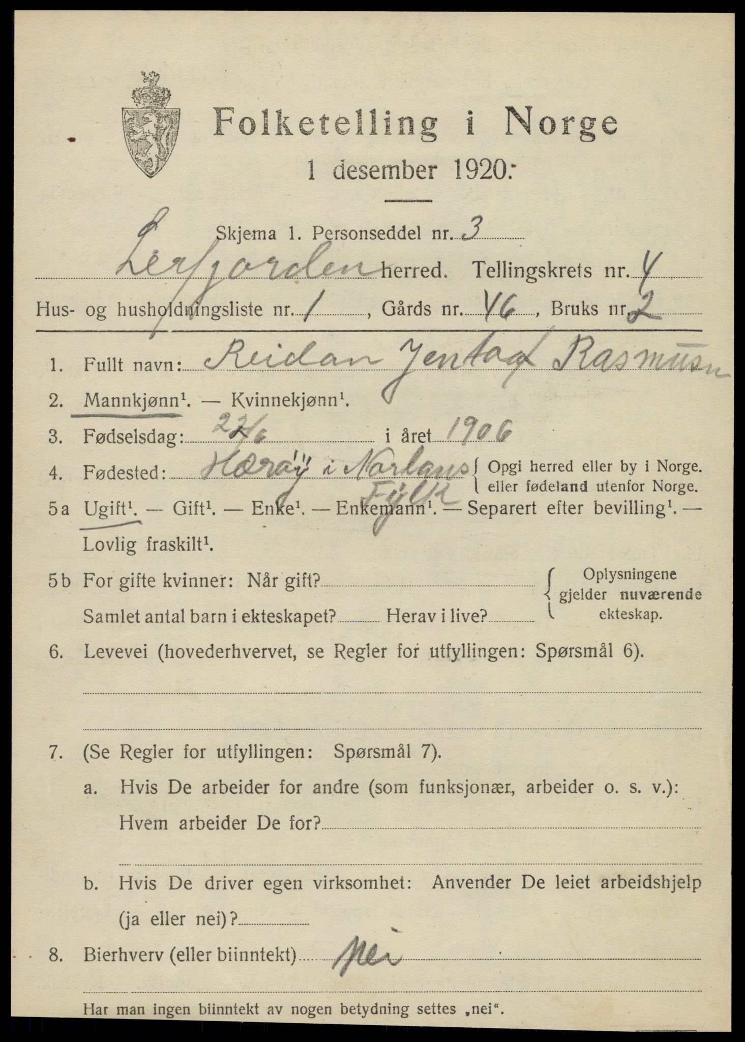 SAT, 1920 census for Leirfjord, 1920, p. 2507