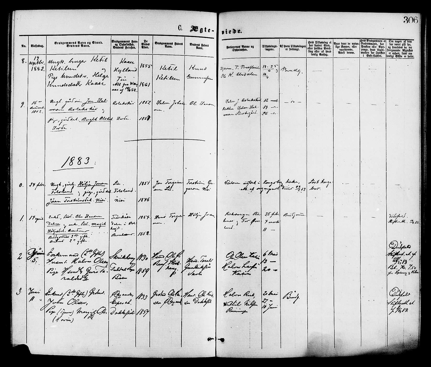 Gransherad kirkebøker, SAKO/A-267/F/Fa/L0004: Parish register (official) no. I 4, 1871-1886, p. 306