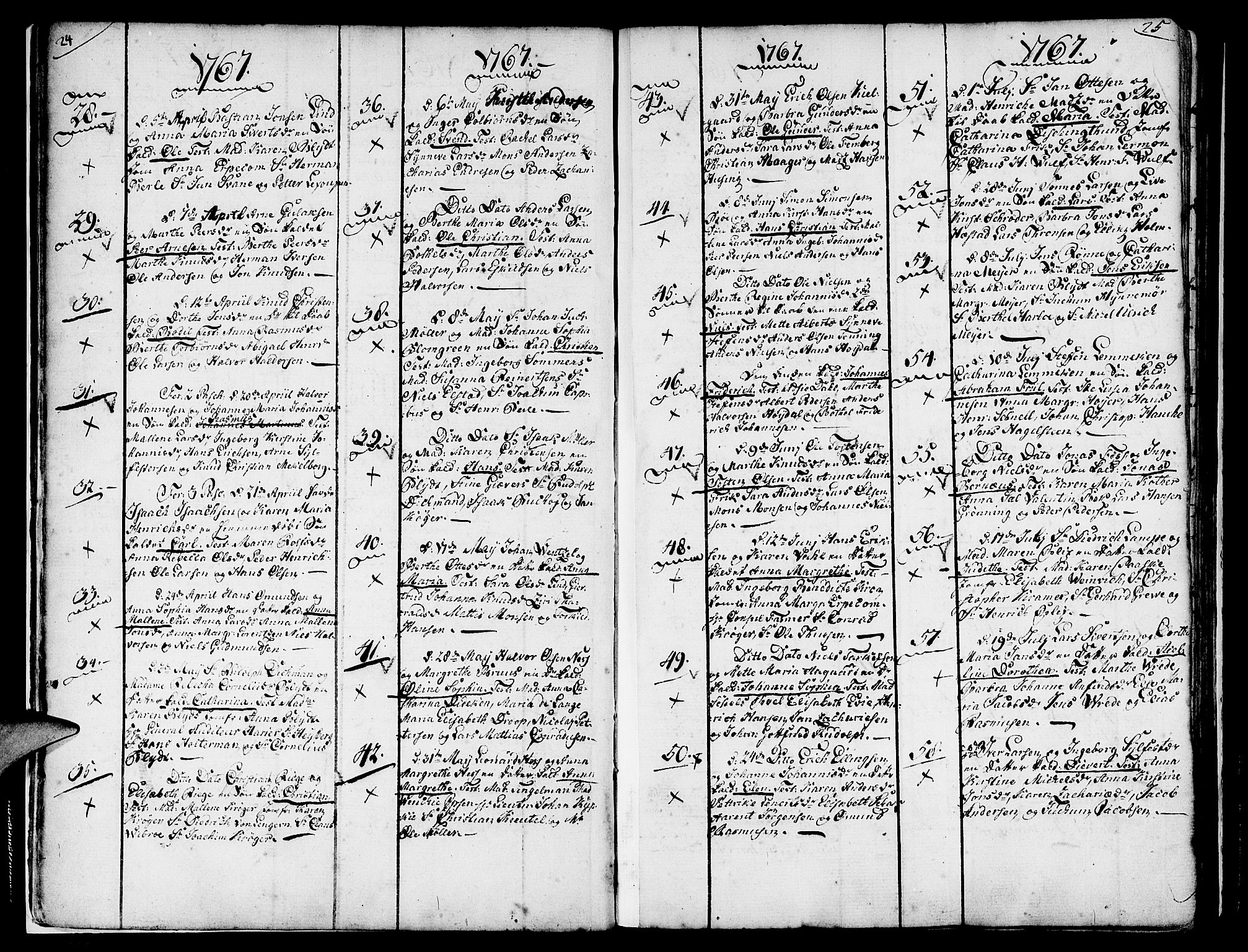 Nykirken Sokneprestembete, SAB/A-77101/H/Haa/L0004: Parish register (official) no. A 4, 1765-1775, p. 24-25