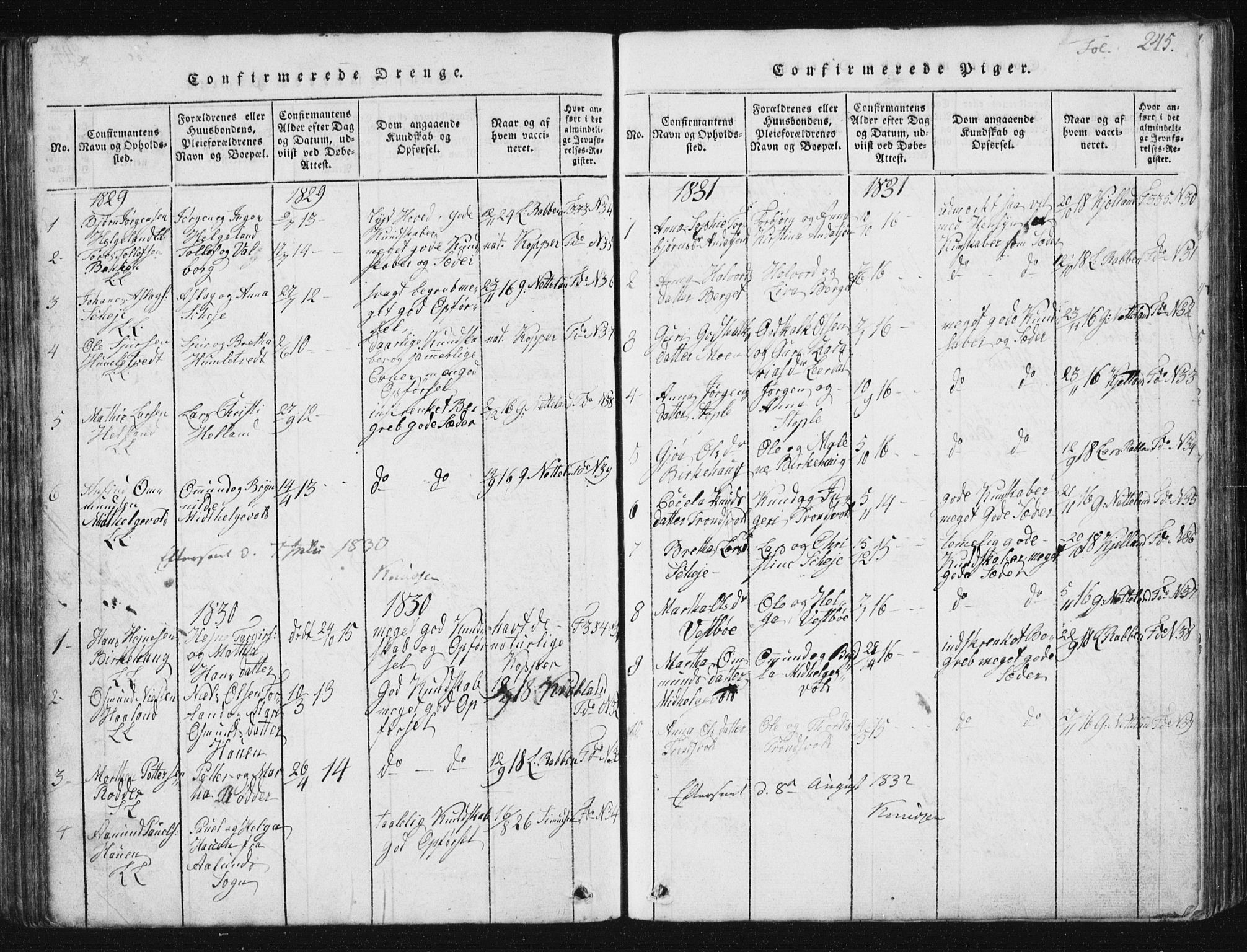 Vikedal sokneprestkontor, SAST/A-101840/01/V: Parish register (copy) no. B 2, 1816-1863, p. 245