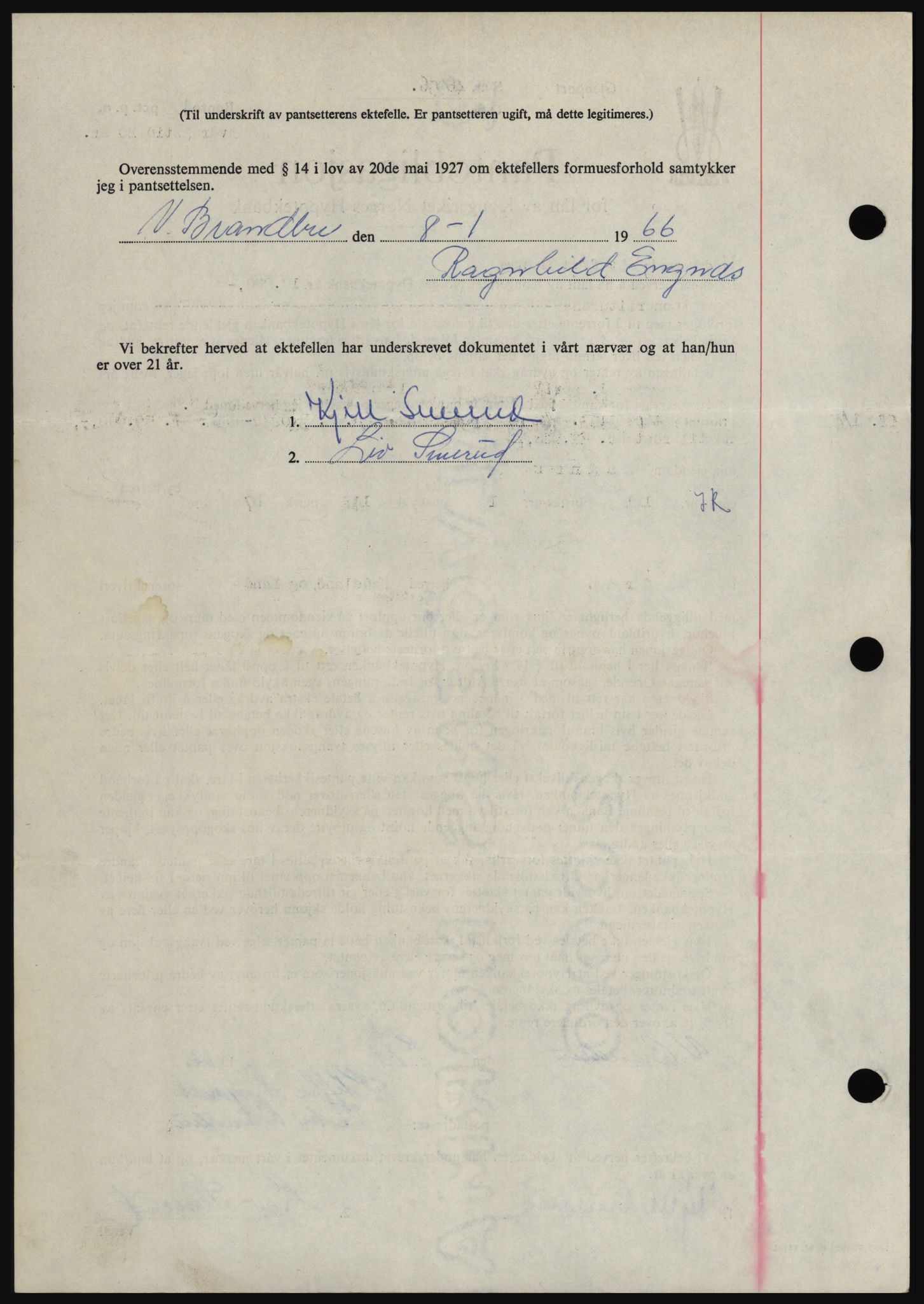 Hadeland og Land tingrett, SAH/TING-010/H/Hb/Hbc/L0061: Mortgage book no. B61, 1965-1966, Diary no: : 320/1966