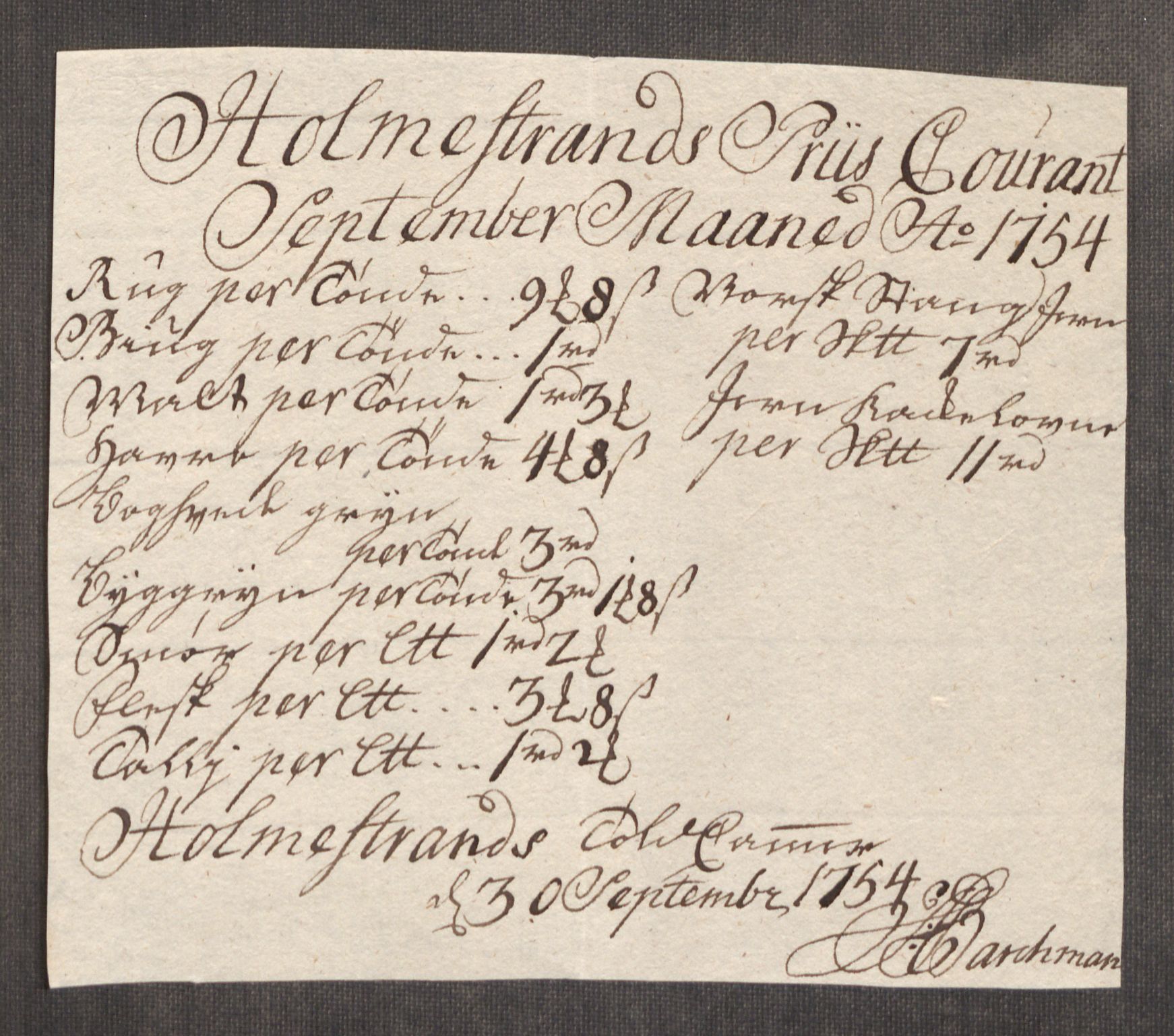 Rentekammeret inntil 1814, Realistisk ordnet avdeling, AV/RA-EA-4070/Oe/L0005: [Ø1]: Priskuranter, 1753-1757, p. 244